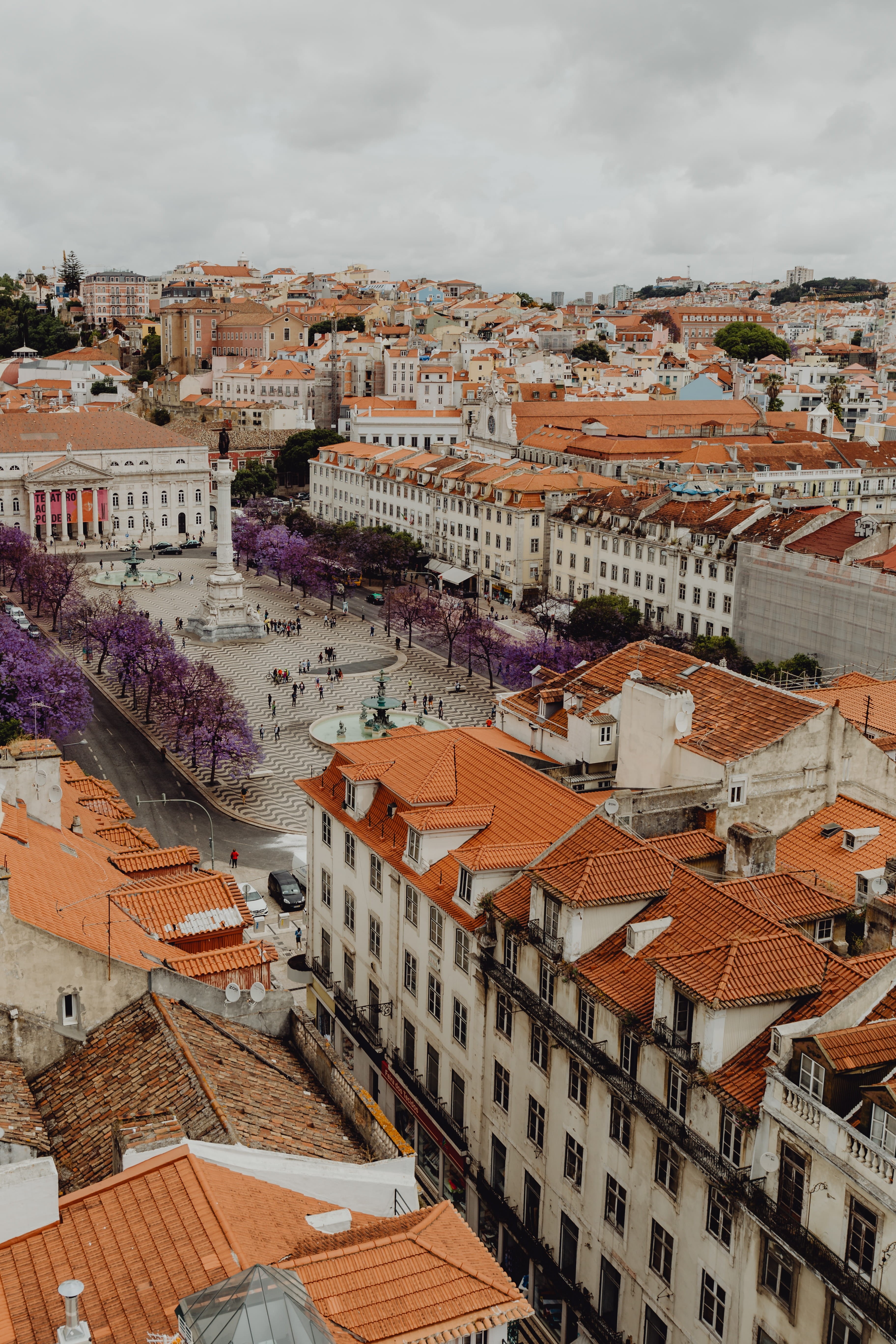 building, lisbon, high angle view, town, old town, portugal, roof, roof tile, crowd, building exterior, outdoors, buildings, house, sundown, Europe, 5K, Phone HD Wallpaper