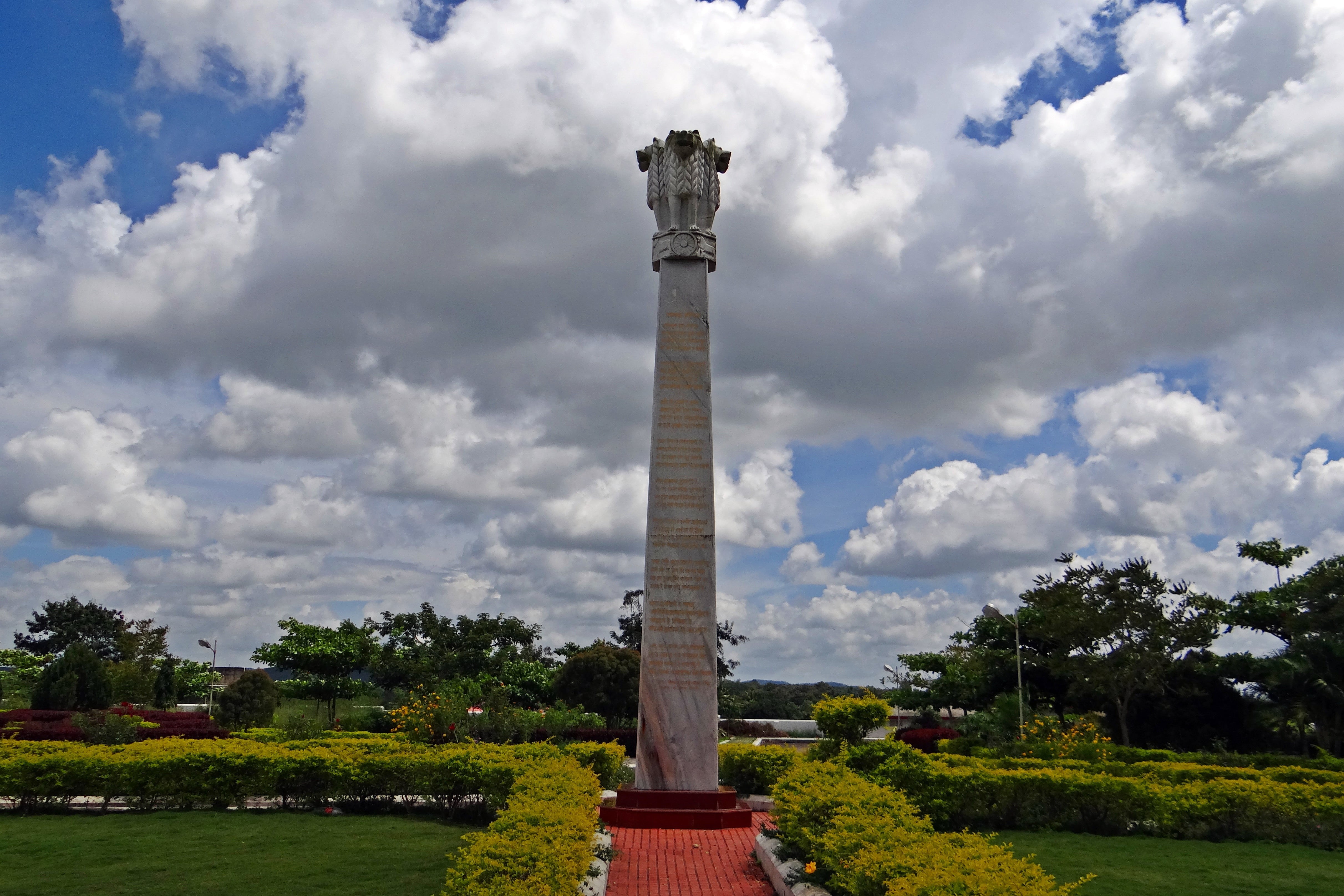 water, architectural column, cloud - sky, tree, sky, buddha, city, monastery, ashoka pillar, outdoors, tibetan settlement, building exterior, 4K, no people, HD Wallpaper