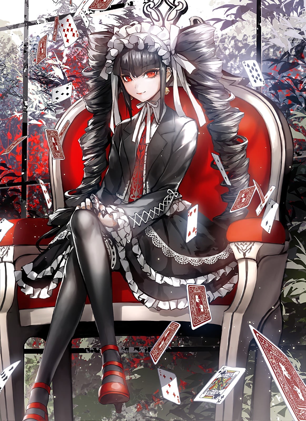 no people, amusement park, indoors, silver colored, anime, representation, carnival, carousel, creativity, Danganronpa, red, human representation, Celestia Rudenberk, Phone HD Wallpaper