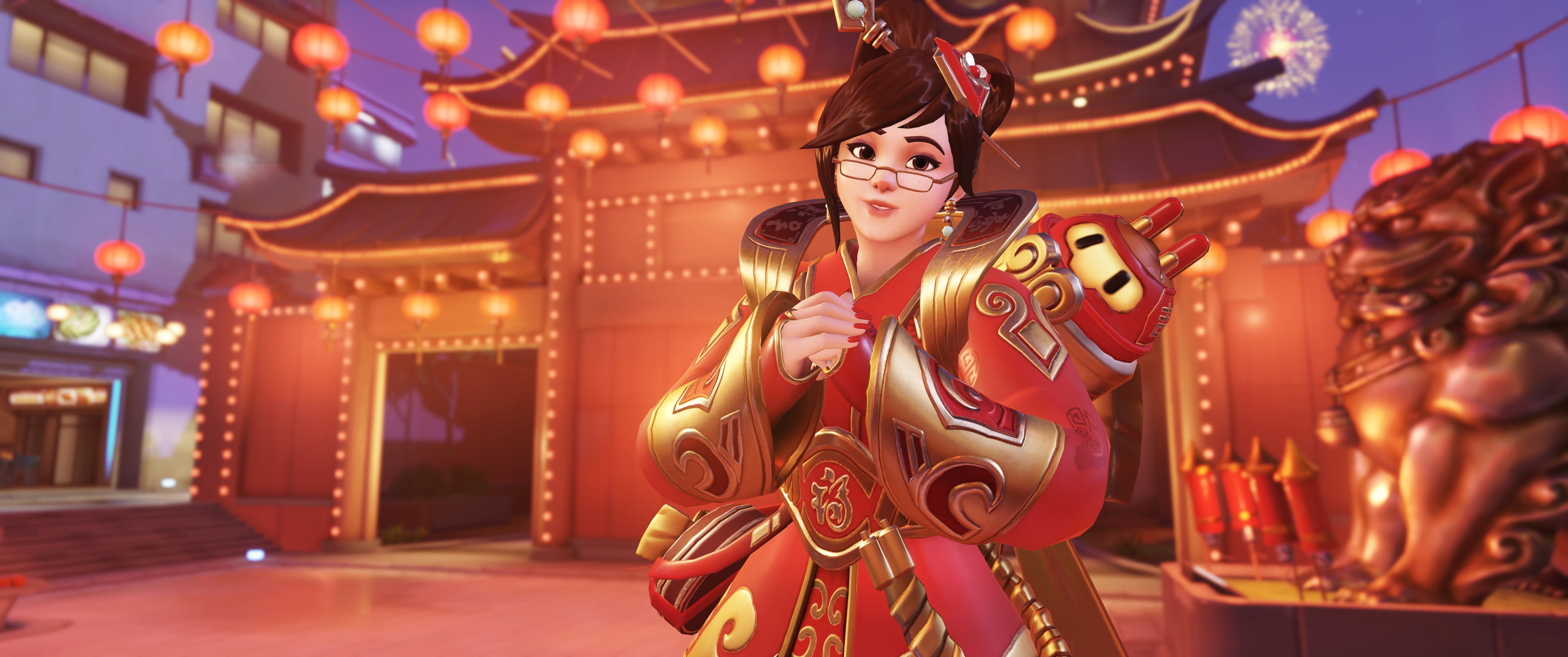 mei, Overwatch, 8K, arts culture and entertainment, red, event, holiday, beauty, portrait, women, illuminated, chinese new year, night, beautiful woman, HD Wallpaper