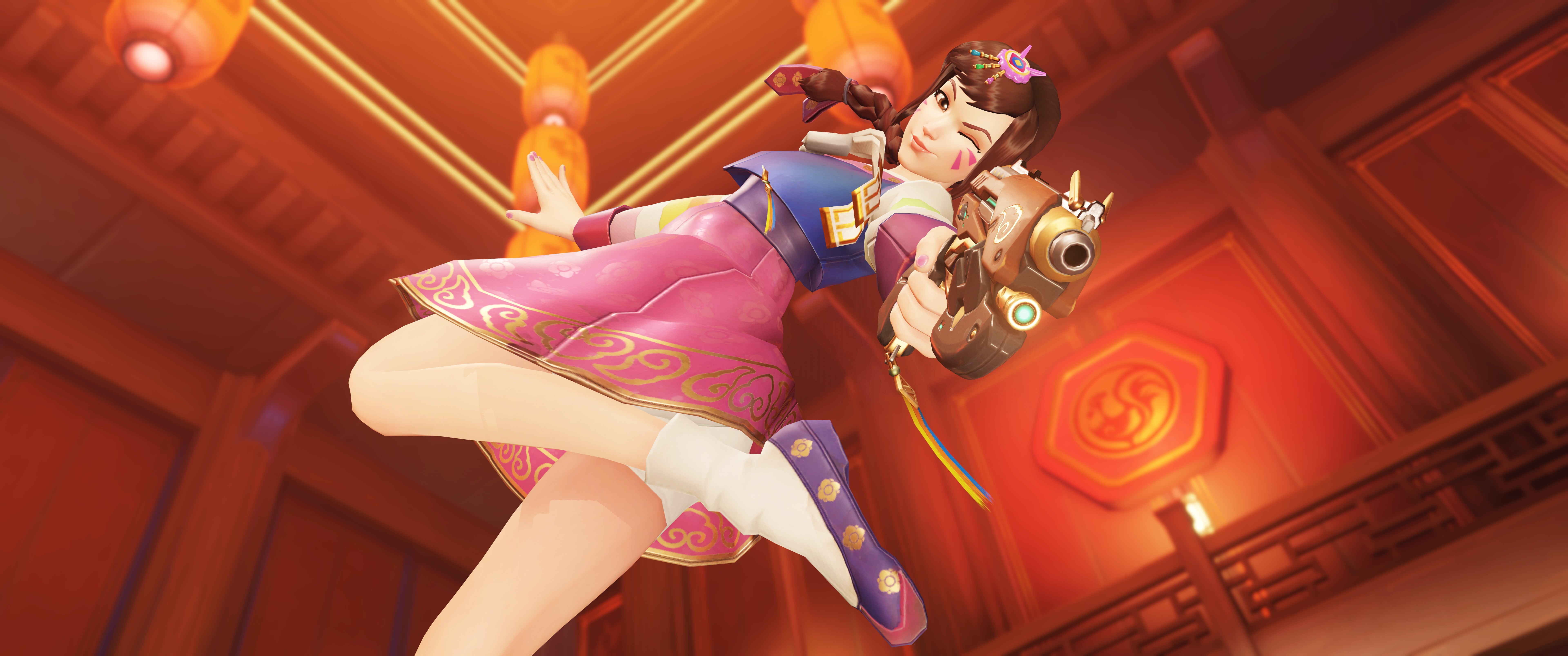 fashion, clothing, D.Va (Overwatch), indoors, 8K, one person, lighting equipment, architecture, low angle view, adult, young adult, performance, Overwatch, HD Wallpaper