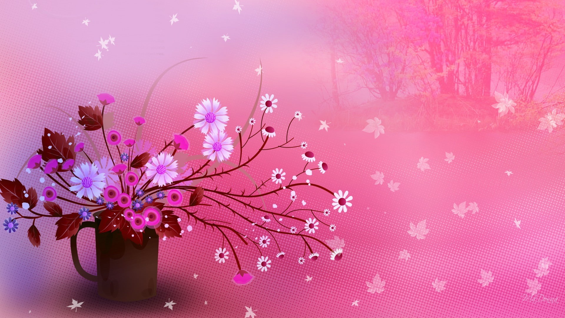 bouquet, Firefox Persona, autumn, pink, Flowers, hd, fall, nature, 1080P, art, leaves, HD Wallpaper