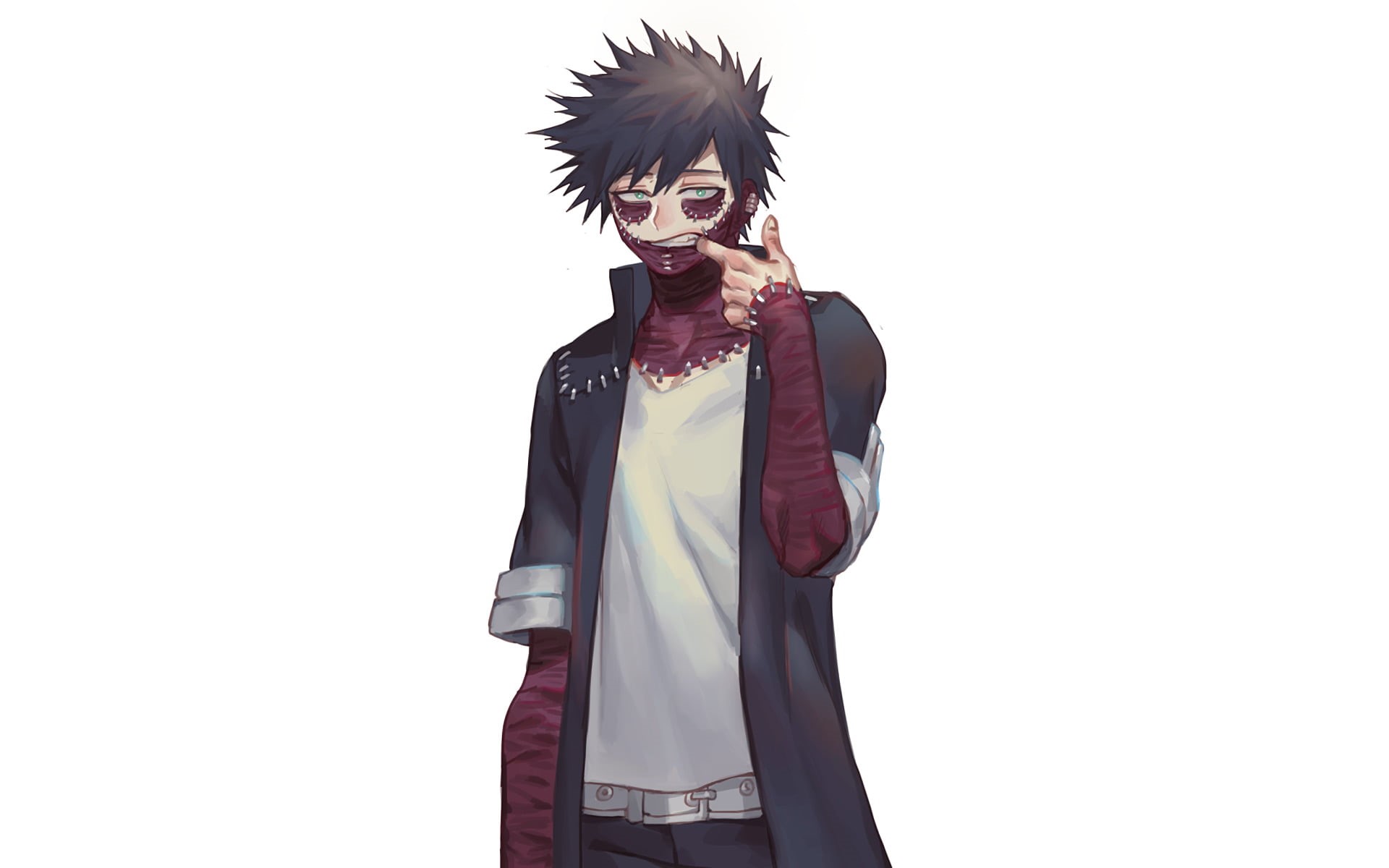 disguise, mask, waist up, standing, copy space, white background, indoors, clothing, 1080P, looking at camera, My Hero Academia, isolated, Dabi (Boku No Hero Academia), HD Wallpaper