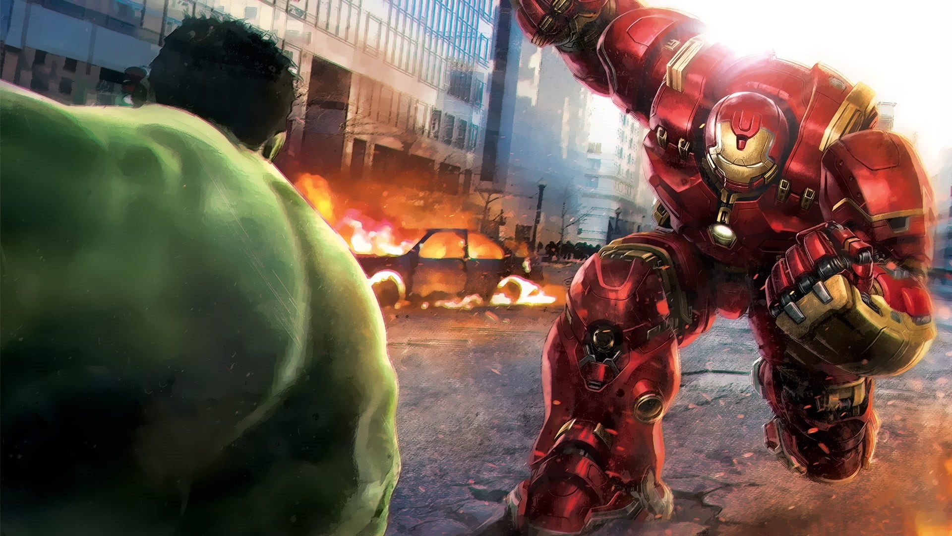 The Avengers, occupation, Iron Man, helmet, battle, 1080P, Marvel Comics, nature, superhero, built structure, architecture, Hulk, headwear, street, building exterior, HD Wallpaper