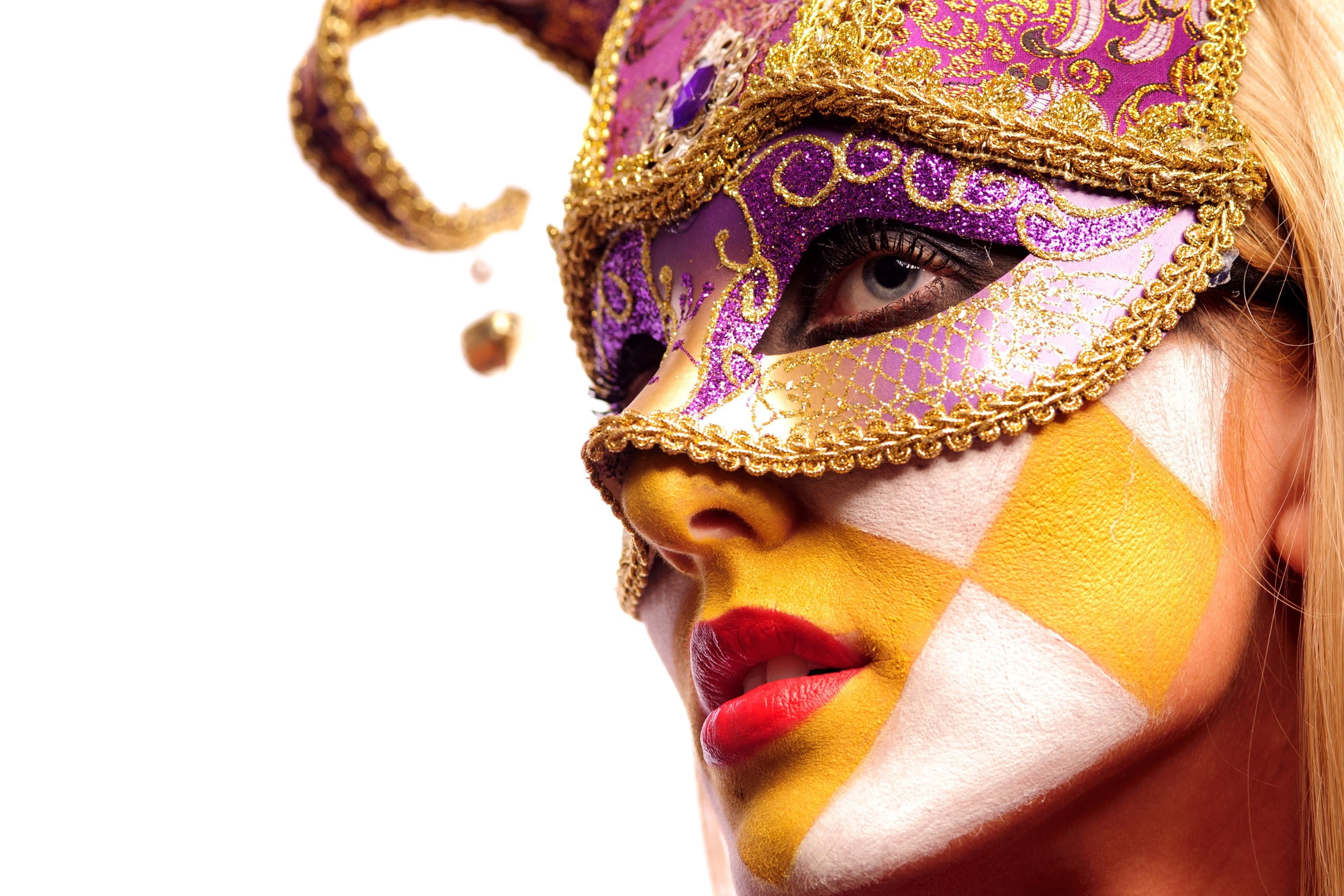 human face, beauty, young adult, looking, face paint, 2K, body part, carnival - celebration event, one person, white background, model, mask - disguise, HD Wallpaper
