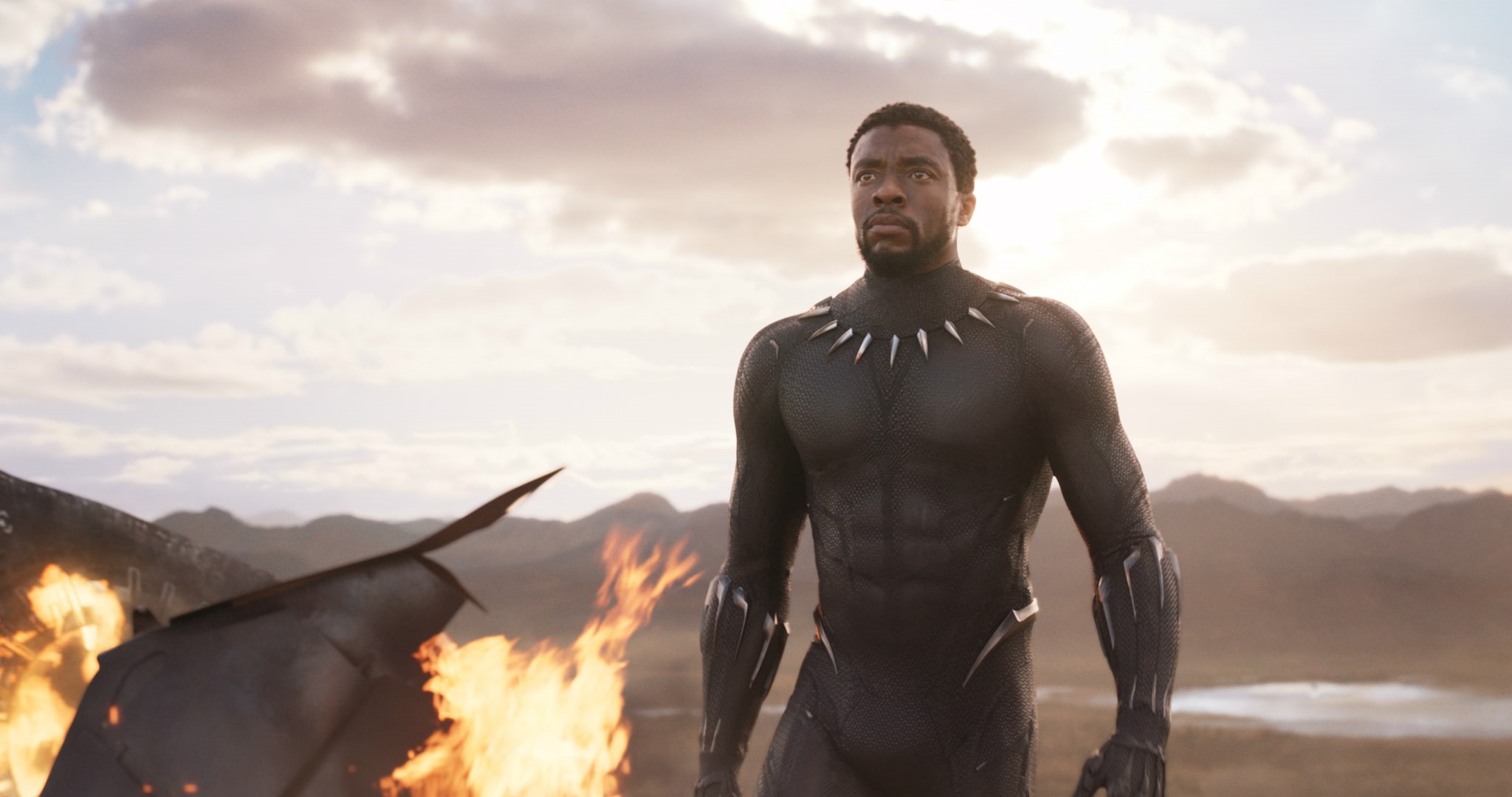 strength, hd, fire - natural phenomenon, sky, 2018 movies, mid adult, 1080P, confidence, fire, black panther, front view, adult, waist up, one person, HD Wallpaper