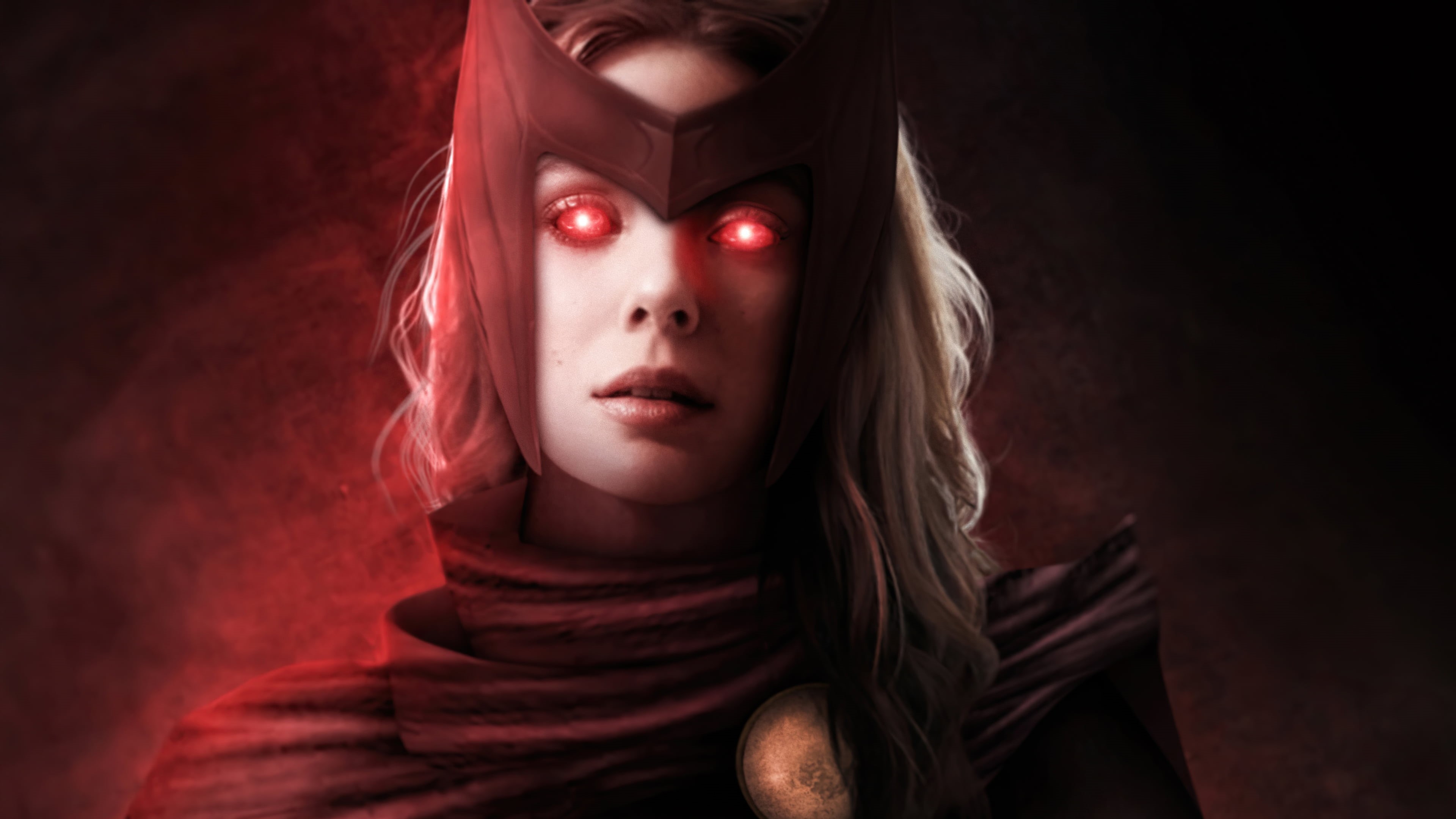 Scarlet Witch, Vision, Marvel Comics, 4K, cleavage, Marvel Cinematic Universe, Wandavision, The Avengers, HD Wallpaper