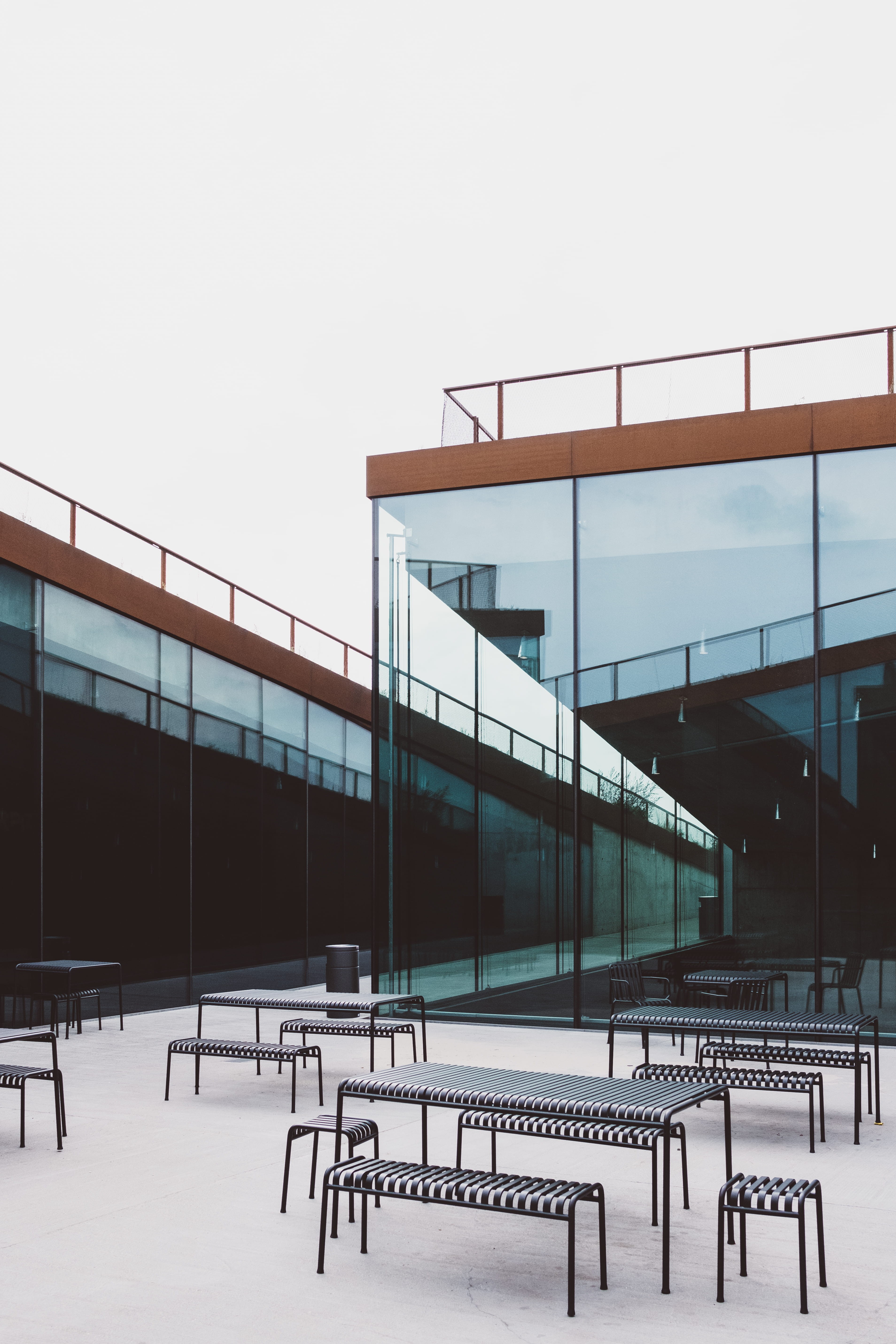 built structure, modern building, day, absence, transportation, ioswallpaper, no people, bark ingel, clear sky, seat, nature, danish, big, glass, tirpitz, Phone HD Wallpaper