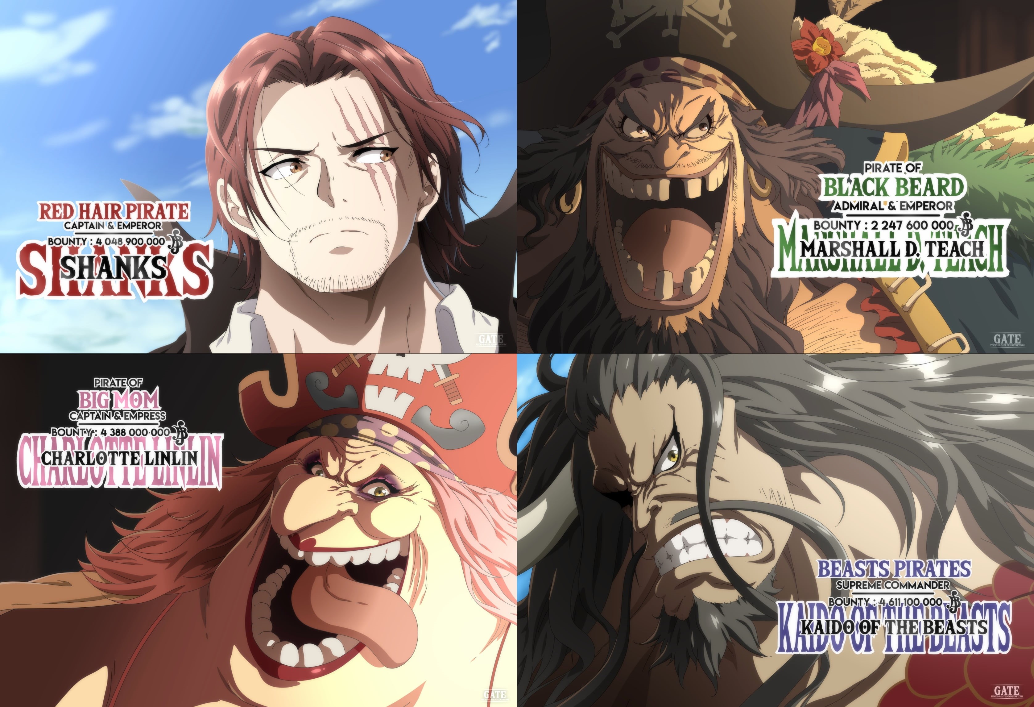 One Piece, Kaido (One Piece), Marshall D. Teach, 2K, Charlotte Linlin, Shanks (One Piece), HD Wallpaper