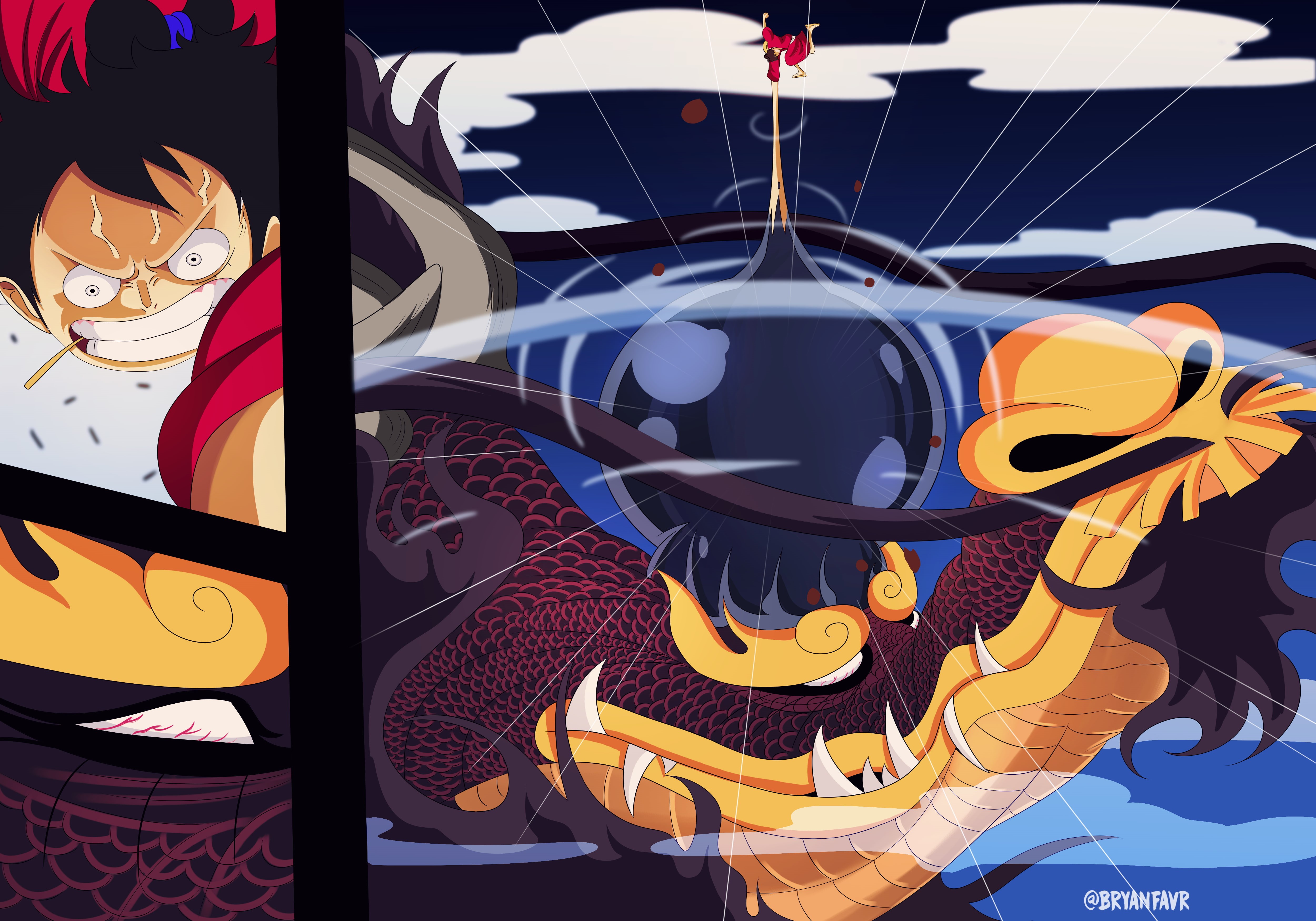 4K, Monkey D. Luffy, One Piece, Kaido (One Piece), Anime, HD Wallpaper