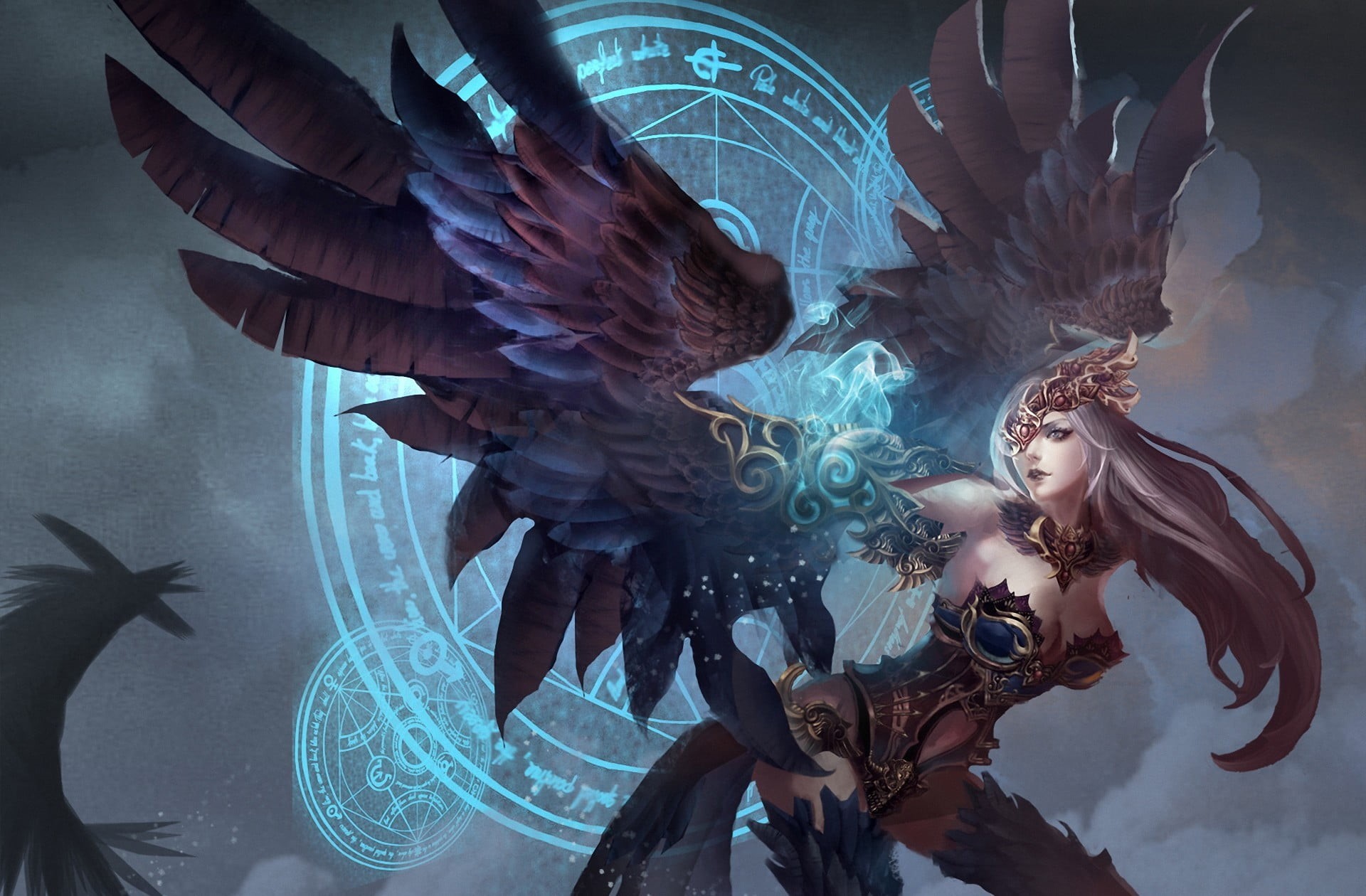 nature, anime, blue, animal wildlife, bird, harpy, mystery, people, women, females, elegance, magic, backgrounds, arts culture and entertainment, girl, HD Wallpaper