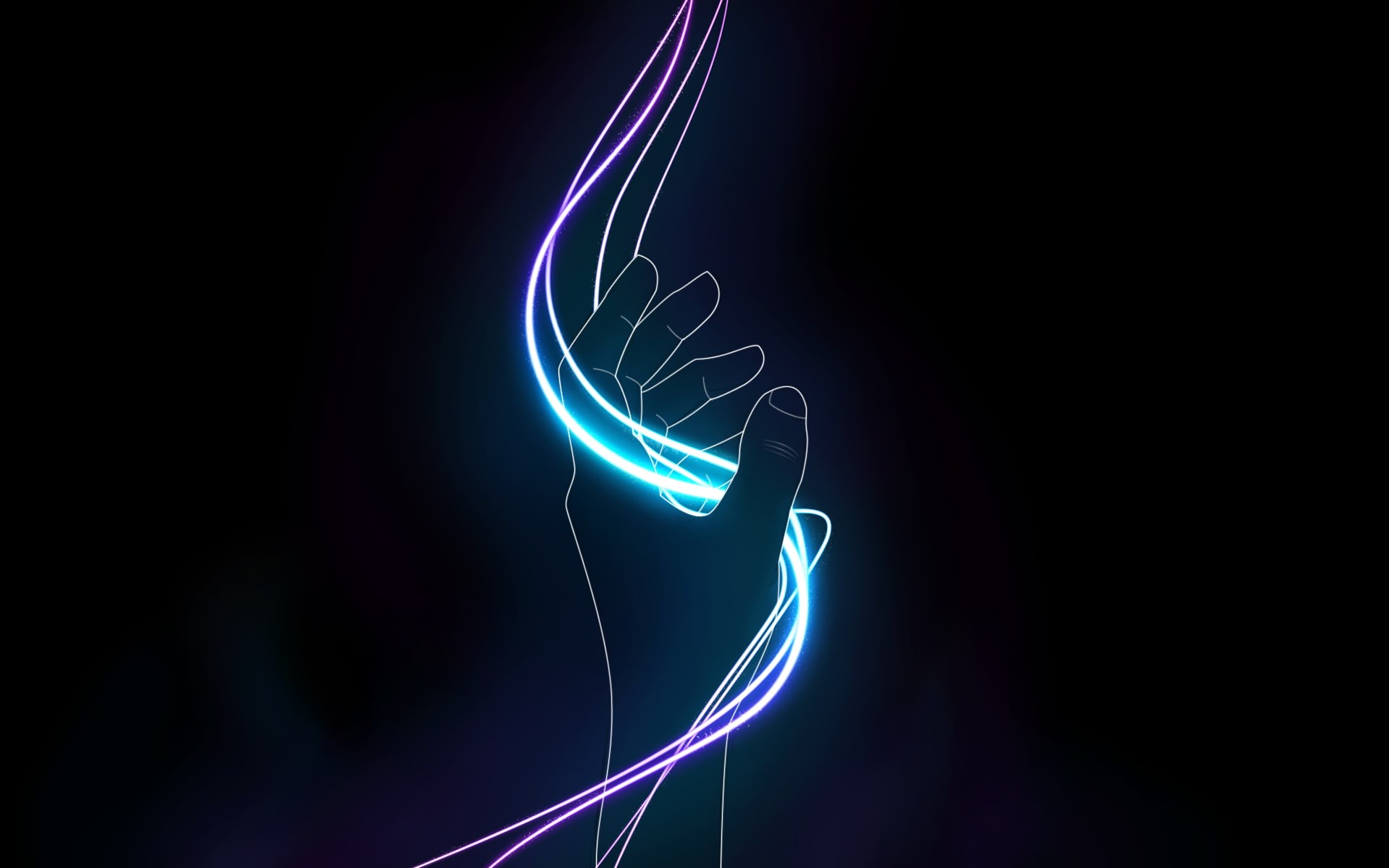 digital art, neon, glowing, hands, 1080P, HD Wallpaper