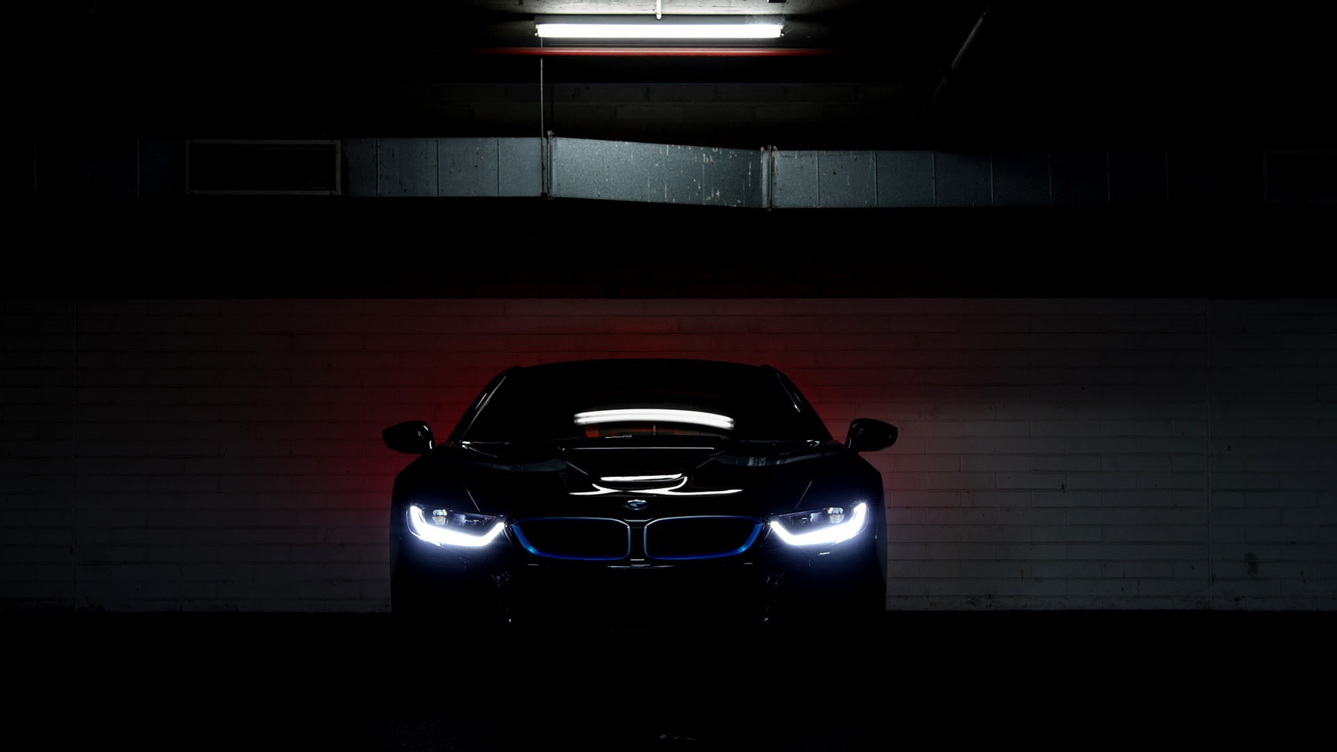 car, lights, vehicle, electric car, parking lot, 1080P, BMW i8, HD Wallpaper