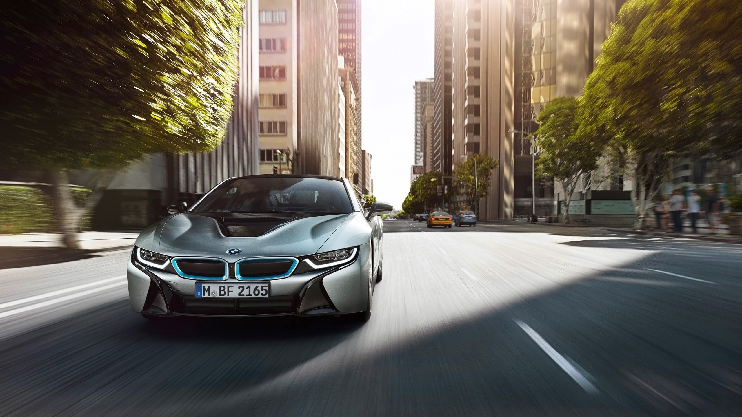 speed, on the move, city, architecture, office building exterior, mode of transportation, tree, road, BMW, built structure, street, building, nature, motion, HD Wallpaper