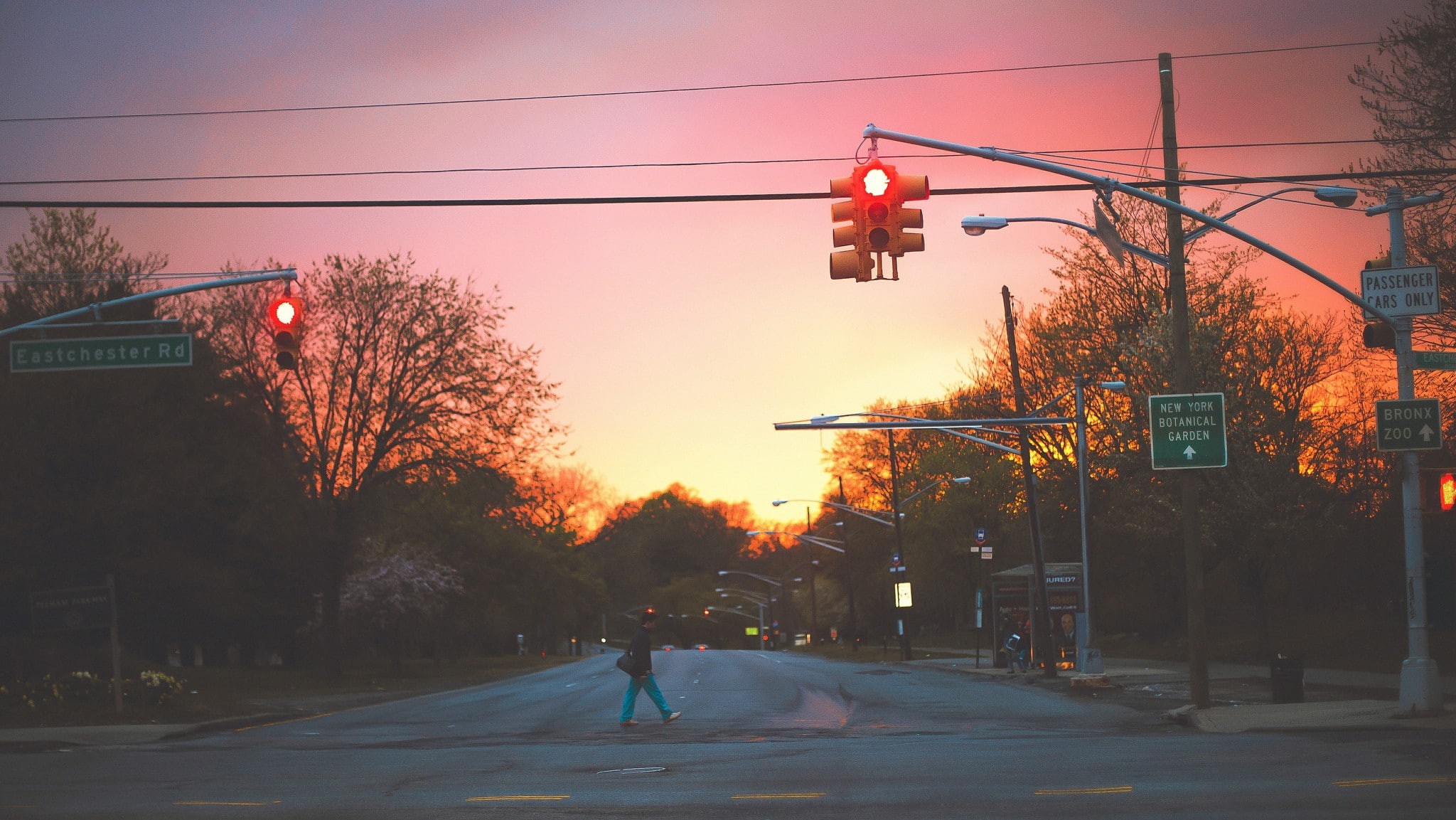 outdoors, road signal, 1080P, guidance, green light, city, sign, built structure, electricity, architecture, sunset, street, communication, road, New York City, HD Wallpaper
