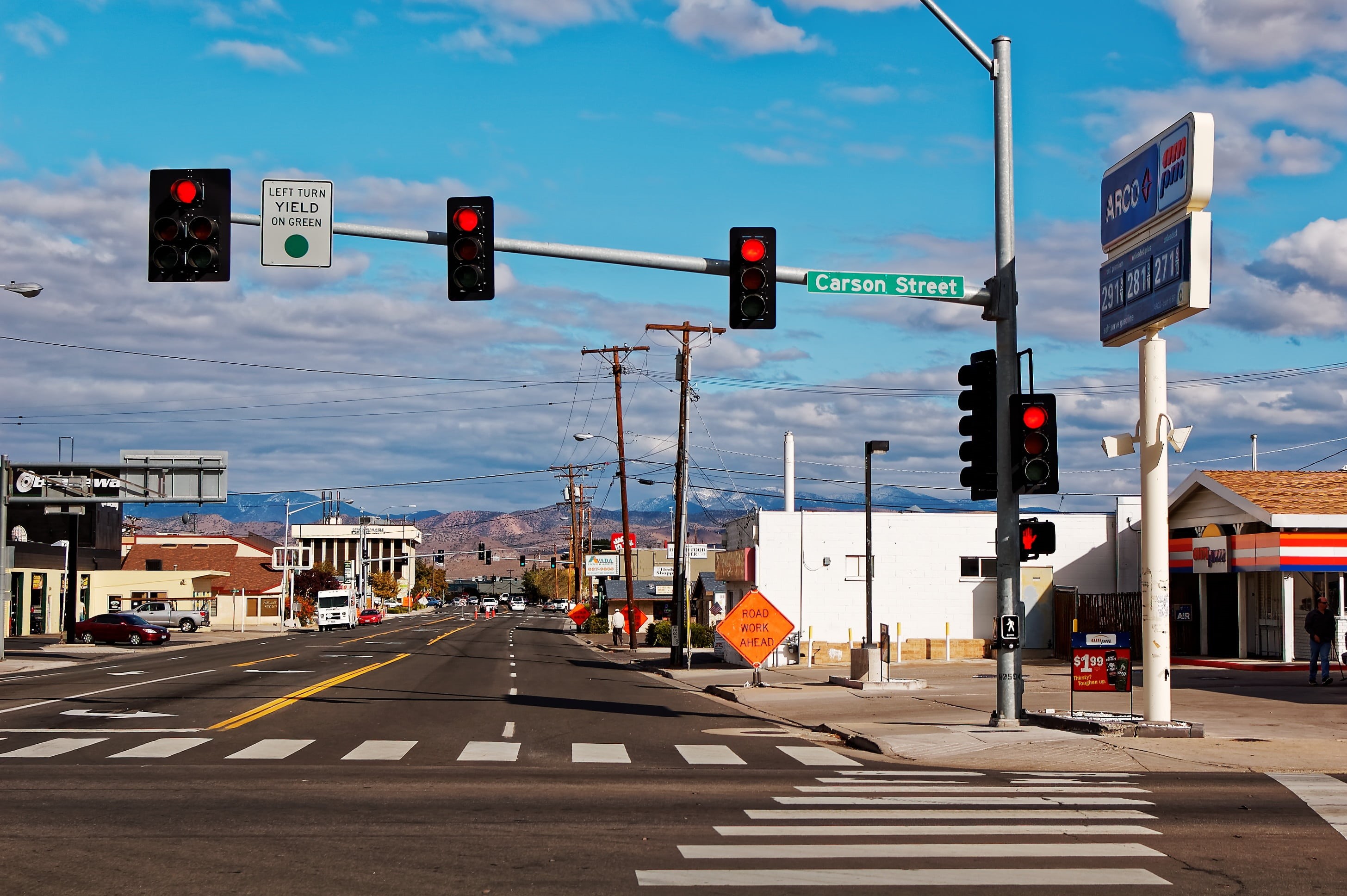road, america, street, road marking, road signal, traffic, architecture, crossing, sign, building exterior, nevada, usa, nature, direction, built structure, HD Wallpaper
