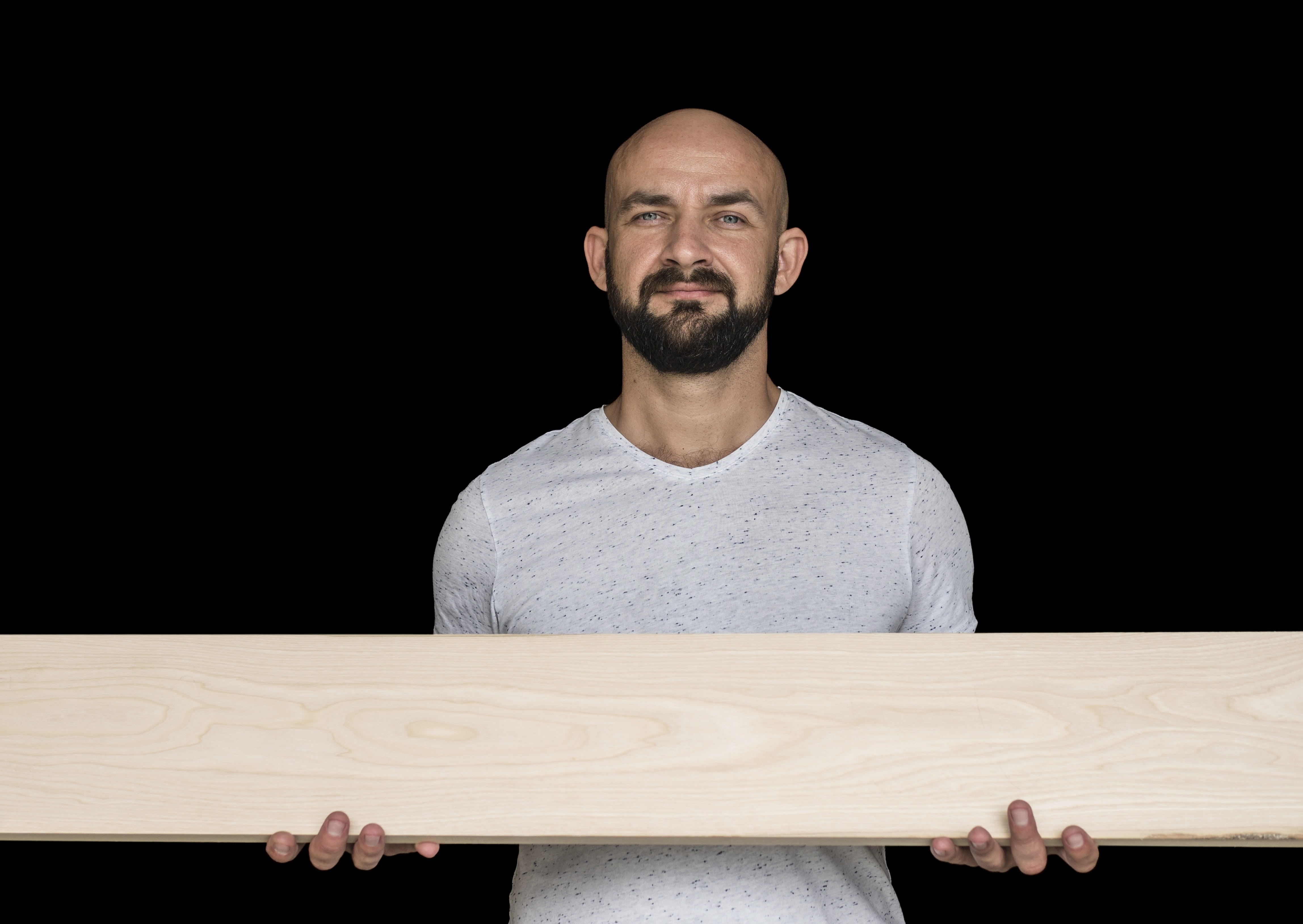 carpenter, isolated, board, copy space, men, craft, man, wood, beard, adult, mid adult, portrait, background, panel, lumber, worker, studio shot, front view, HD Wallpaper