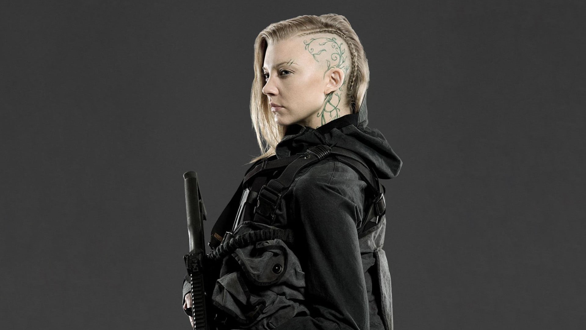 standing, 1080P, war, young adult, rifle, studio Shot, side shave, military, side view, government, actress, jacket, blonde, clothing, Natalie Dormer, HD Wallpaper