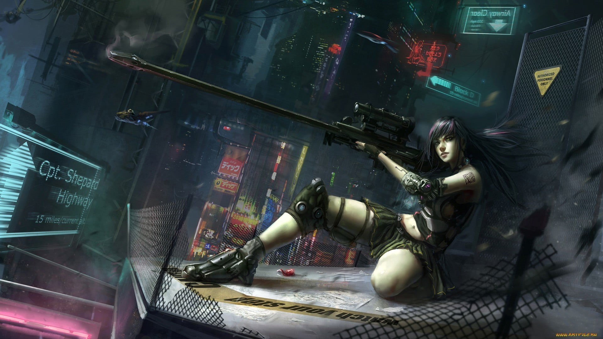 building exterior, futuristic, girls with guns, mode of transportation, transparent, land vehicle, glass - material, 1080P, occupation, people, technology, HD Wallpaper