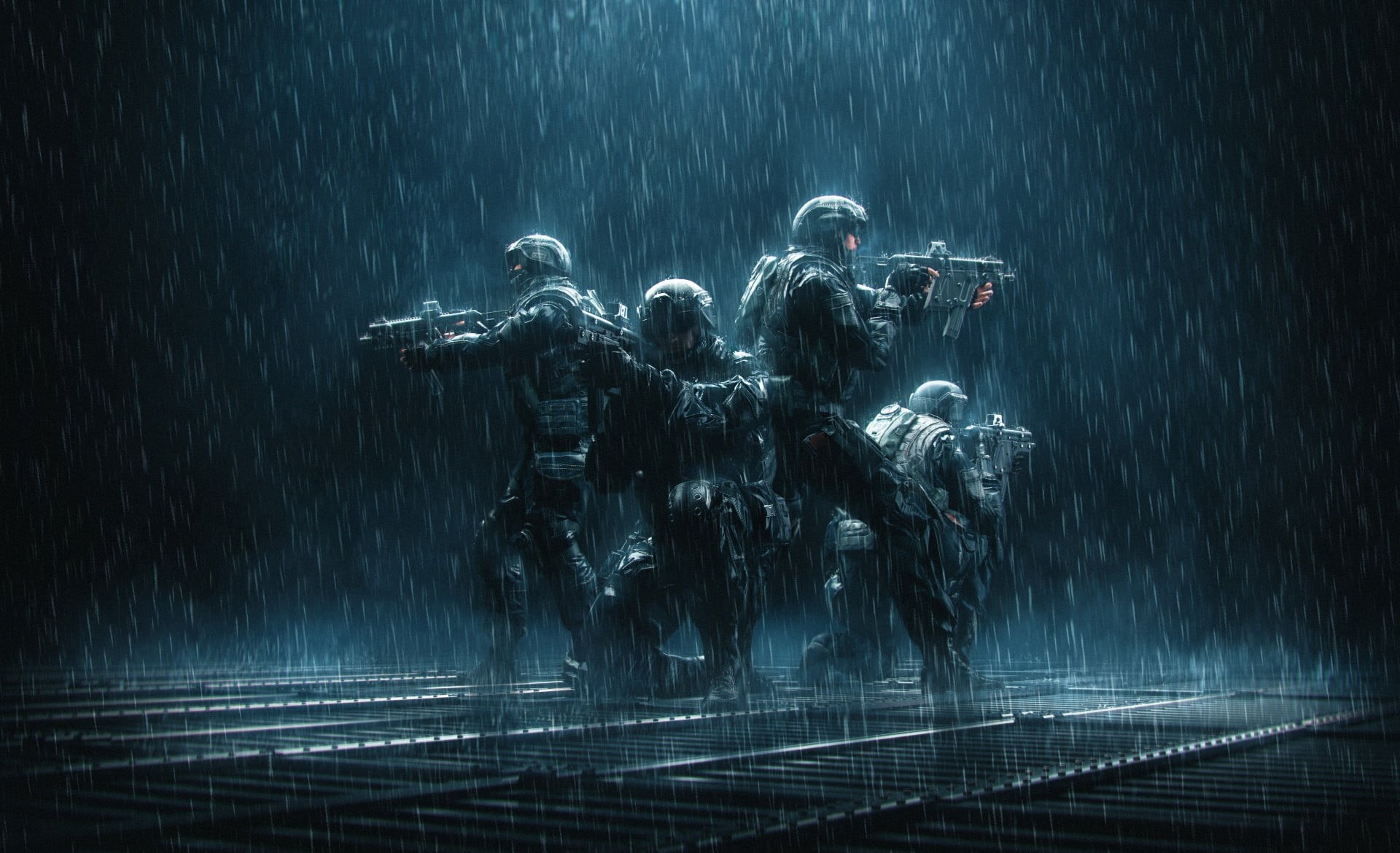 Kriss Vector, soldier, rain, military, 1080P, dark, weapon, artwork, HD Wallpaper