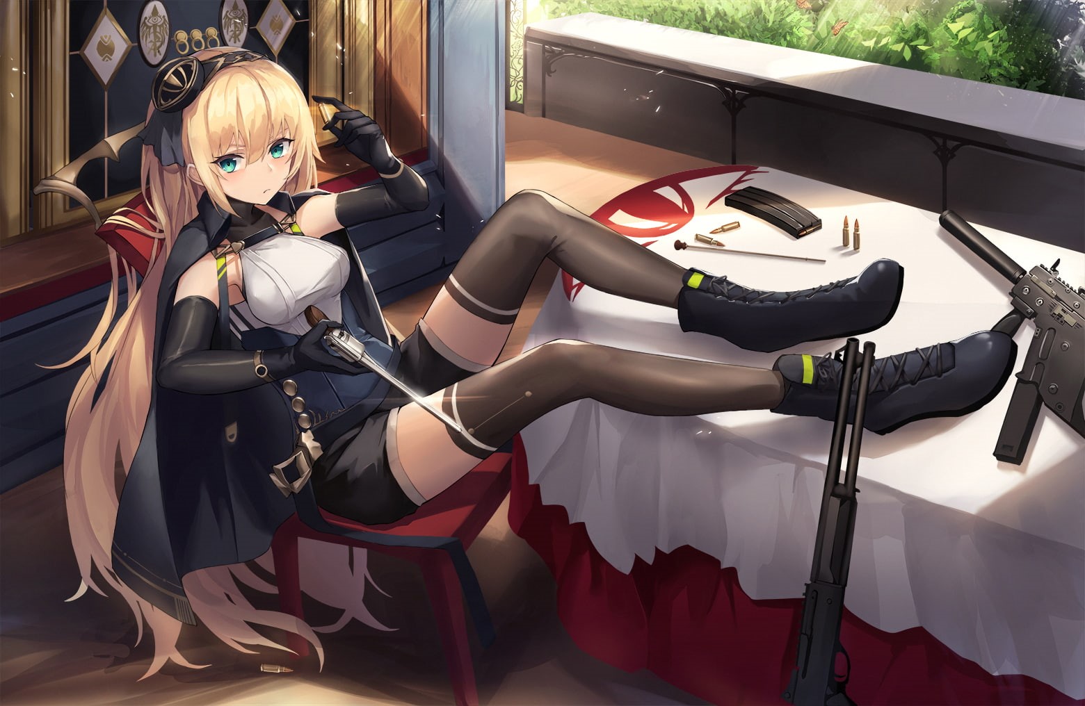black stockings, 720P, long hair, anime girls, weapon, HD Wallpaper