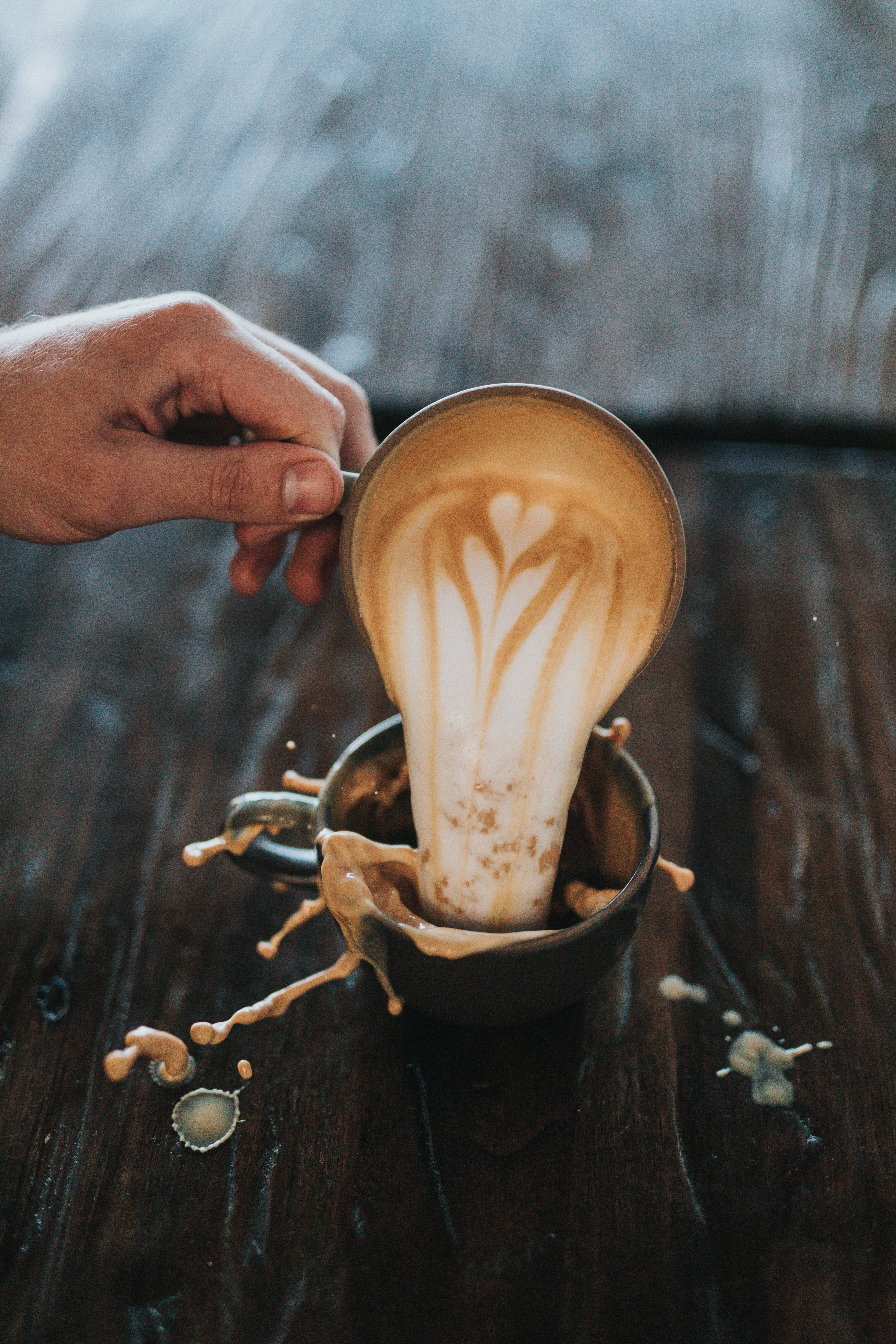 black, hand, finger, cup, mocha, coffee, refreshment, food and drink, indoors, real people, mug, coffee brean, pour, coffee cup, macchiato, coffee bean, Phone HD Wallpaper