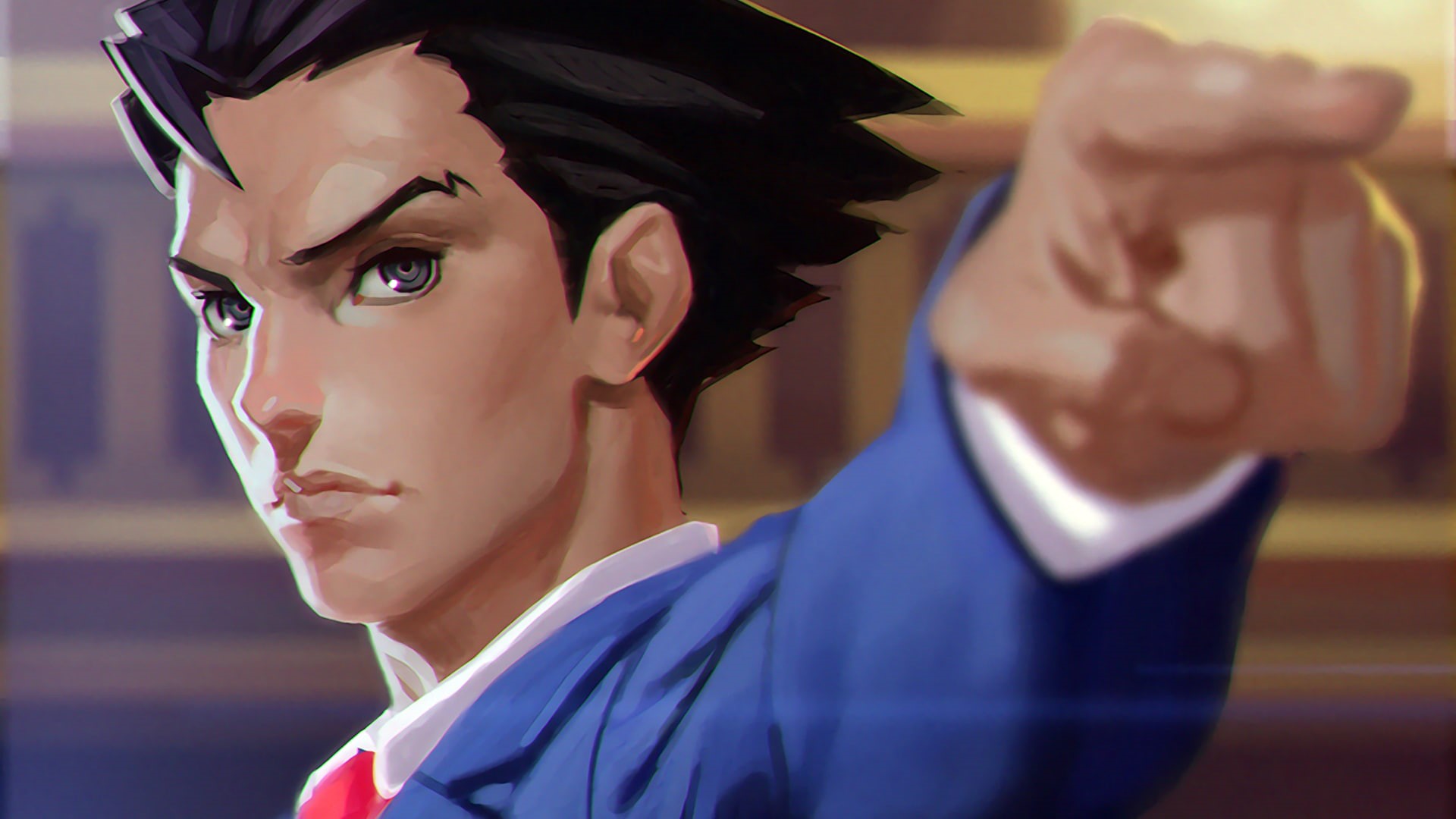 ace attorney, 1080P, young adult, young women, adult, beauty, human face, portrait, females, men, finger pointing, looking, phoenix wright, clothing, uniform, HD Wallpaper