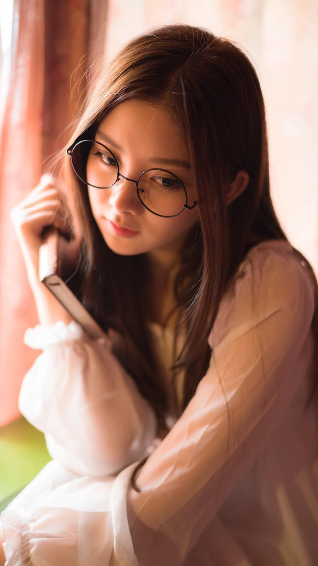 1080P, eye contact, women, glasses, Asian, Phone HD Wallpaper