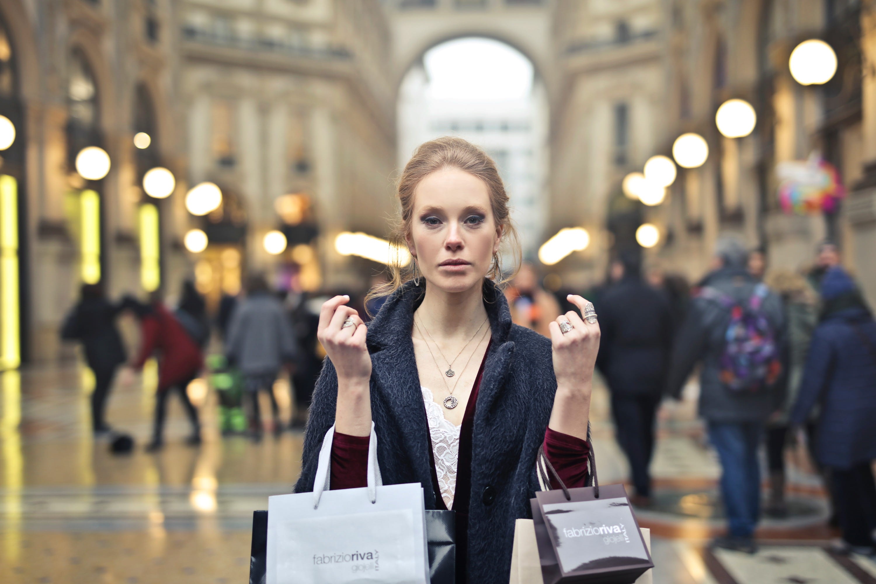 overcoat, shopping bags, satin, street, market, communication, wearing, ring, leisure, young women, hands, fashionable, young, focus on foreground, city life, HD Wallpaper