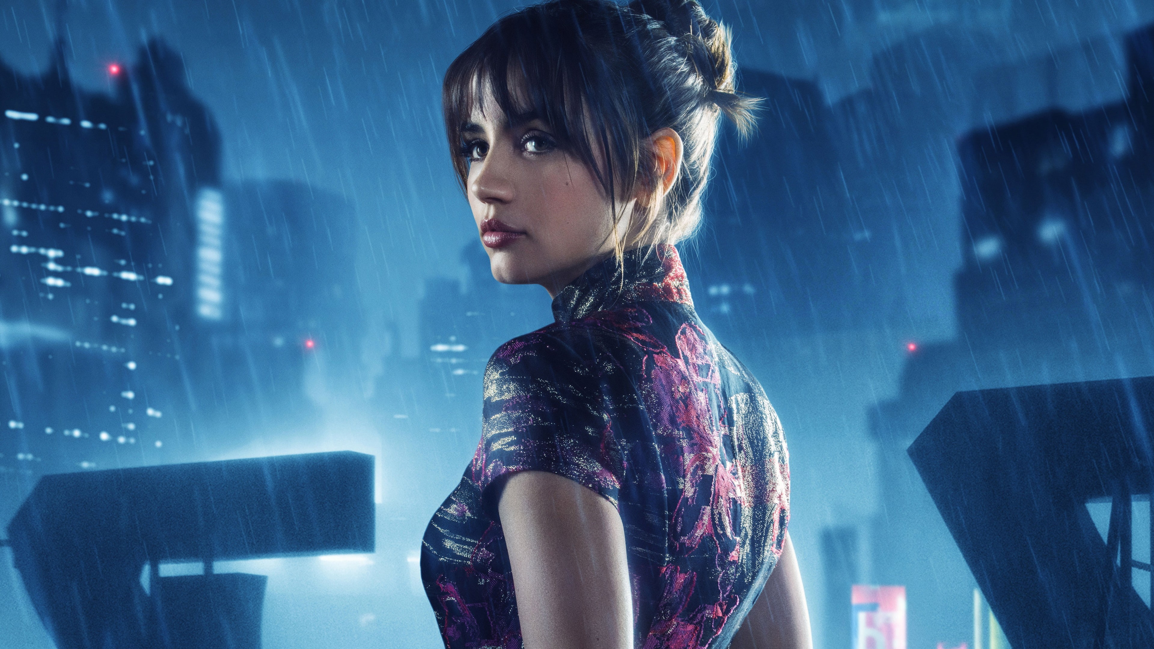 black, Ana de Armas, Blade Runner 2049, 4k, red, top, 4K, girl, floral, collared, cap, sleeved, HD Wallpaper