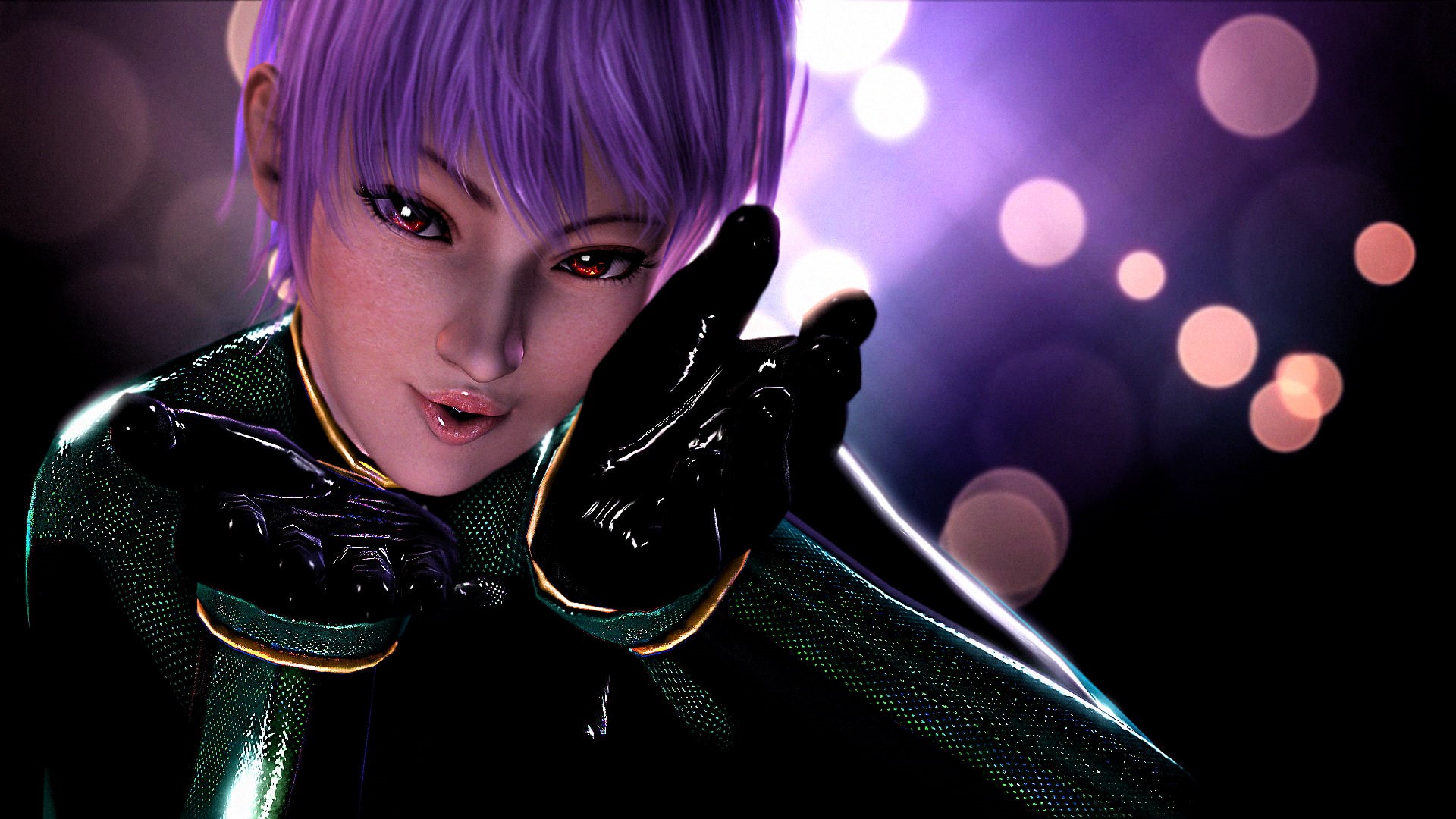 bangs, portrait, child, adult, looking at camera, indoors, hairstyle, one person, purple, Dead or Alive, Video Game Art, close-up, dark, beautiful woman, HD Wallpaper