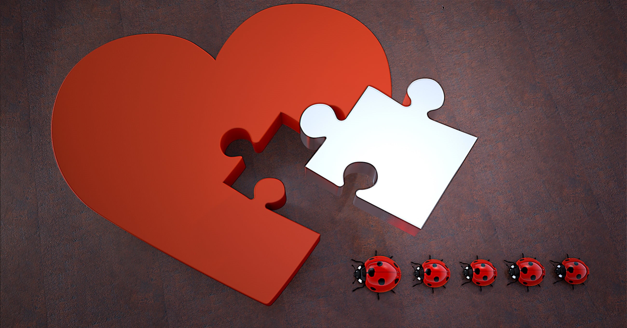copy space, lucky ladybug, heart, relationship difficulties, greeting card, close-up, white, large group of objects, puzzle piece, nature, design, solution, HD Wallpaper
