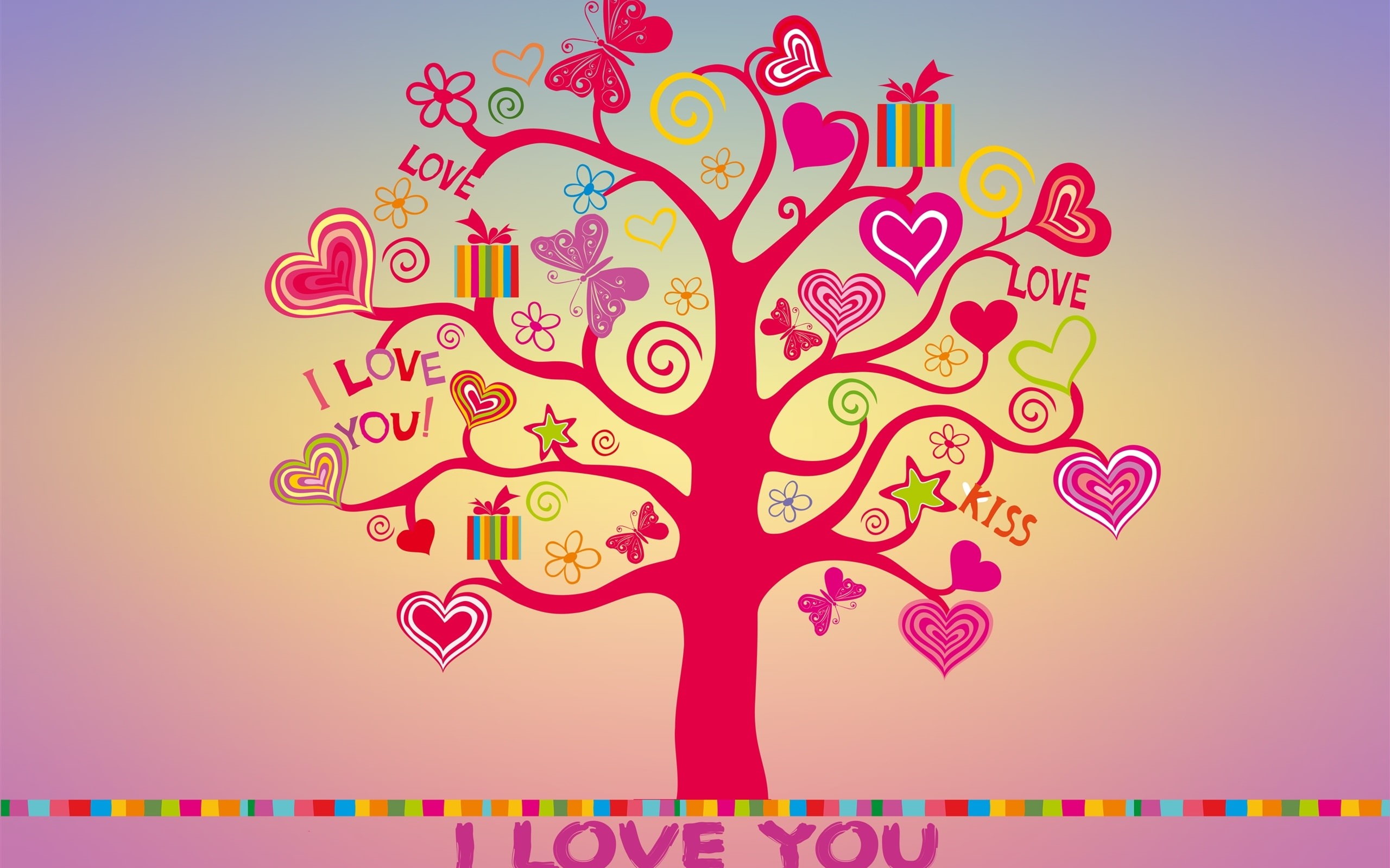 2K, I, Tree, You, Love, Hearts, HD Wallpaper