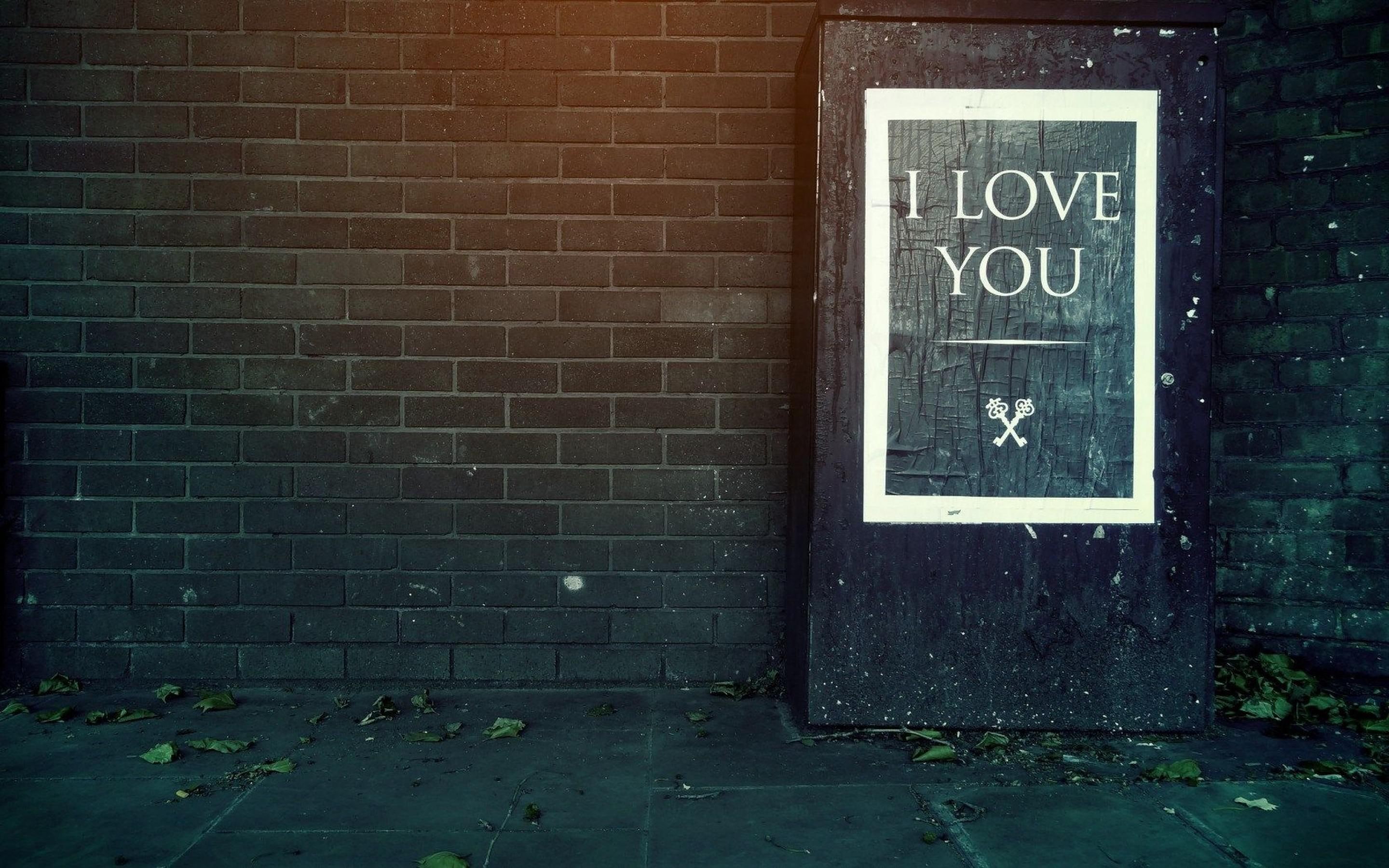 white, 2K, text, decor, black, wall, i love you, bricks, keys, print, love, HD Wallpaper