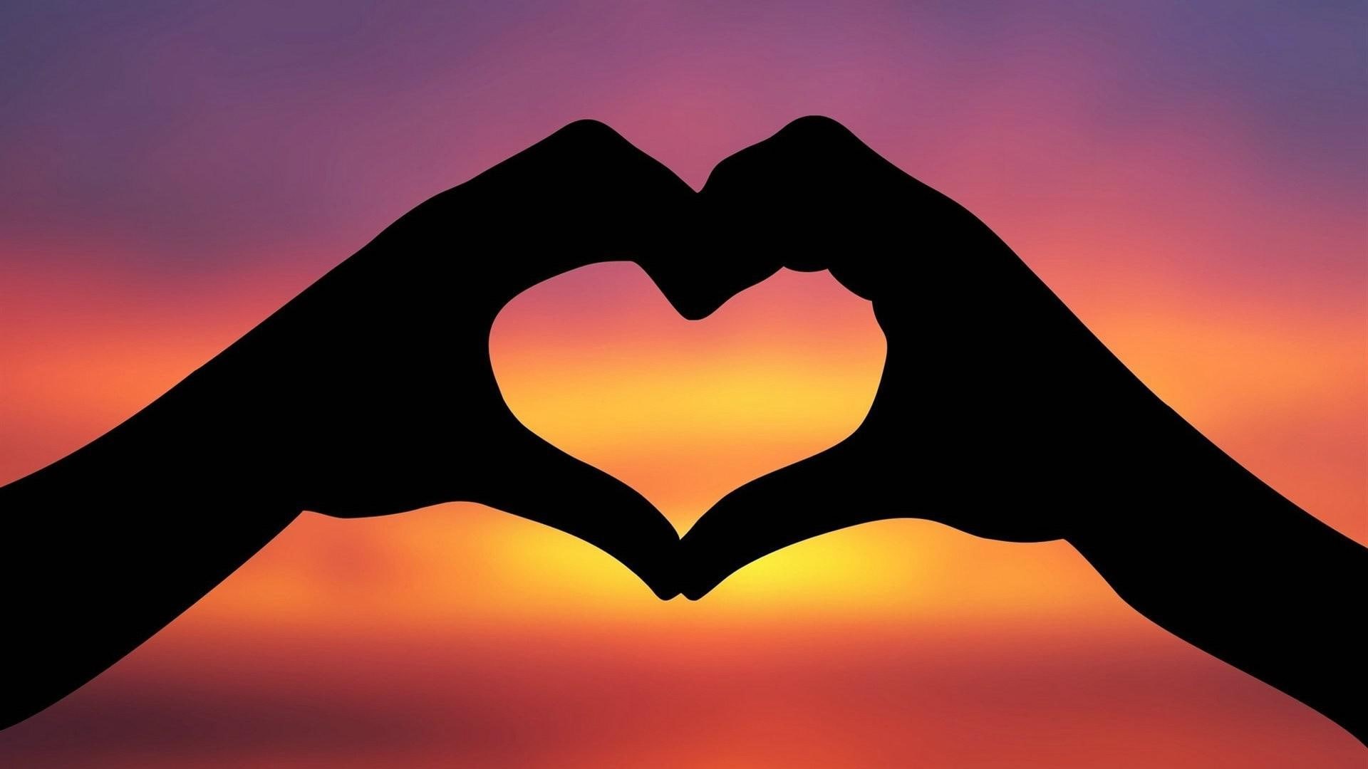 silhouette, photography, hand, heart, hands, 1920x1080, forming, 1080P, HD Wallpaper