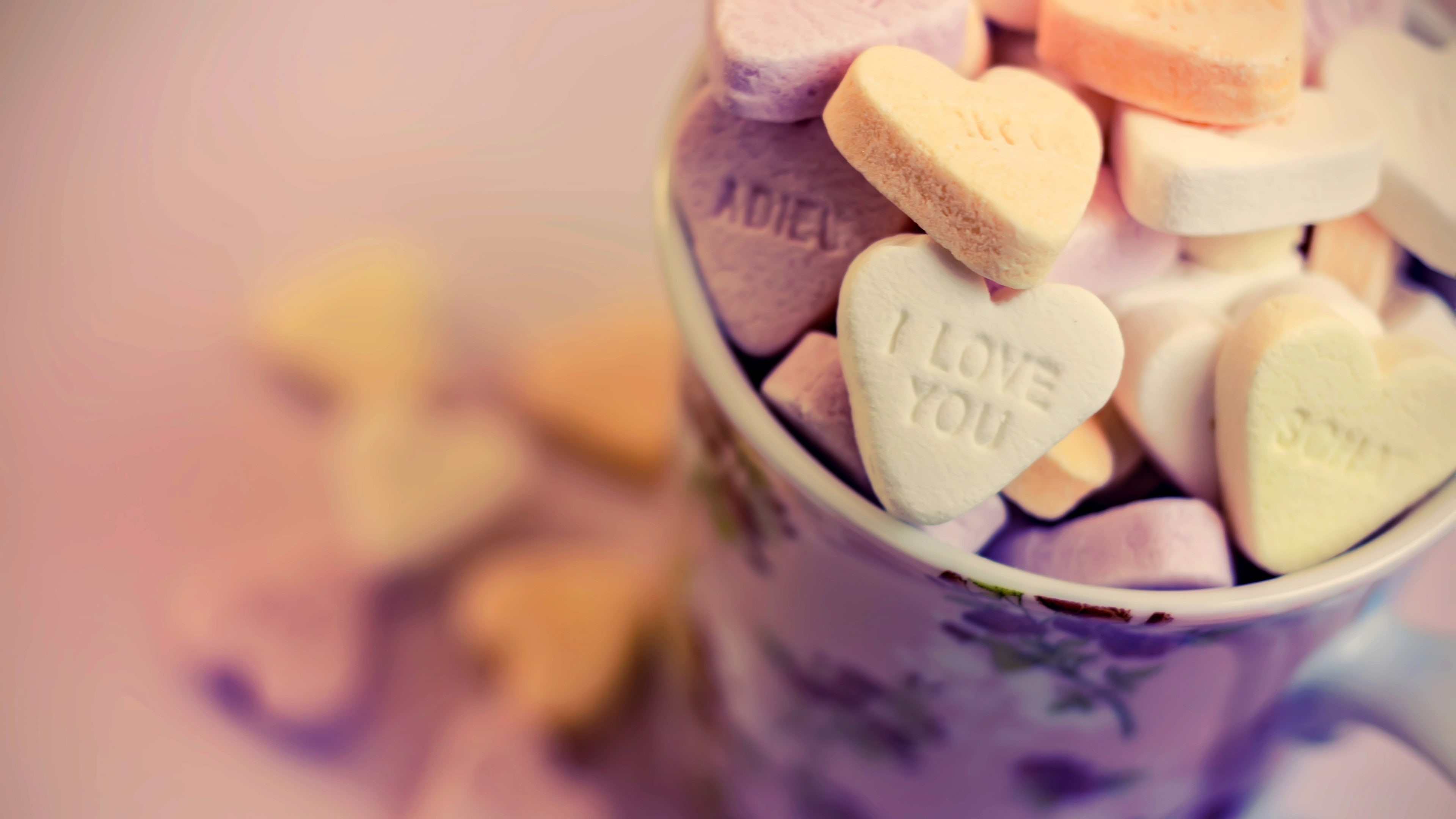 Hearts, Cup, Bokeh, 4K, Candy, Love, HD Wallpaper