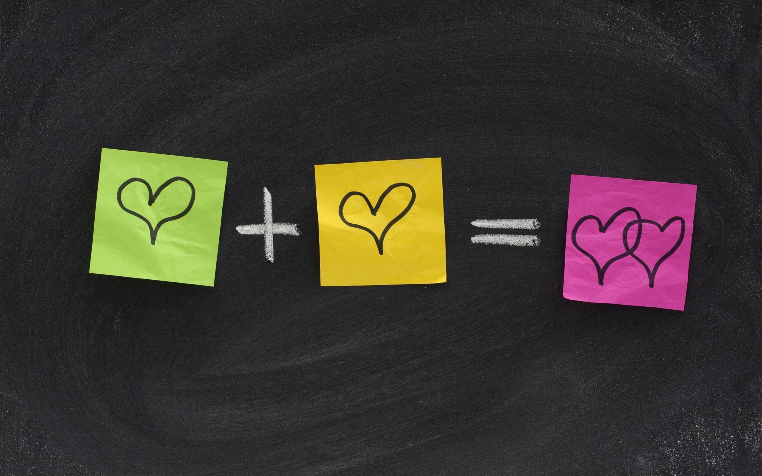 Love, Equals, One, Two, Hearts, Plus, 2K, HD Wallpaper