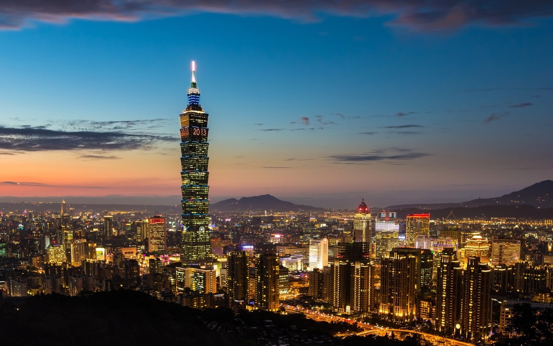 lights, Republic of China, city, Taipei 101 skyscraper, night, 1080P, Taipei, view, Taiwan, HD Wallpaper