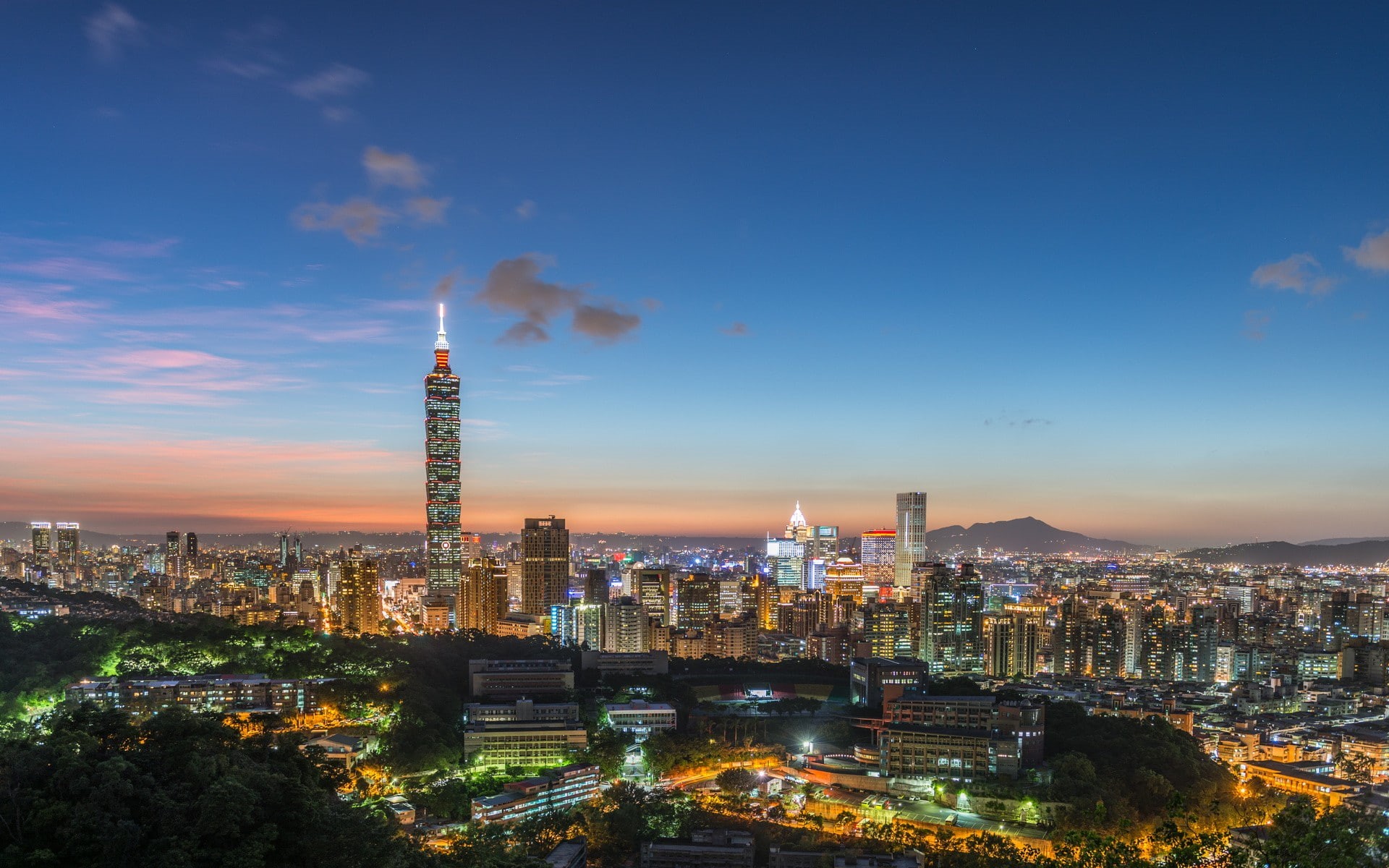 Taipei 101, landscape, sky, skyscraper, built structure, architecture, building, travel destinations, outdoors, building exterior, nature, city, crowded, HD Wallpaper