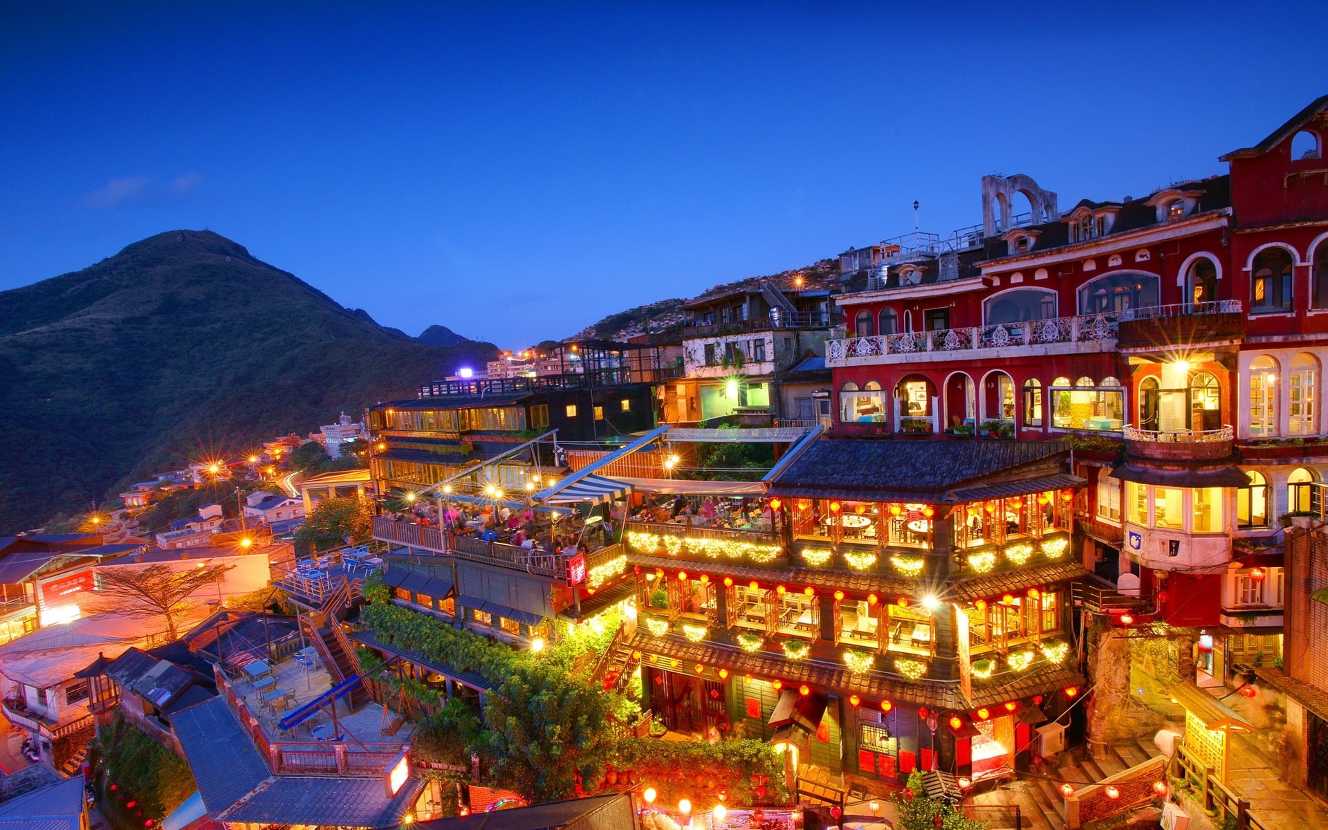Houses, City, 1080P, Night, Jioufen, Lights, Taipei, New, Taiwan, HD Wallpaper