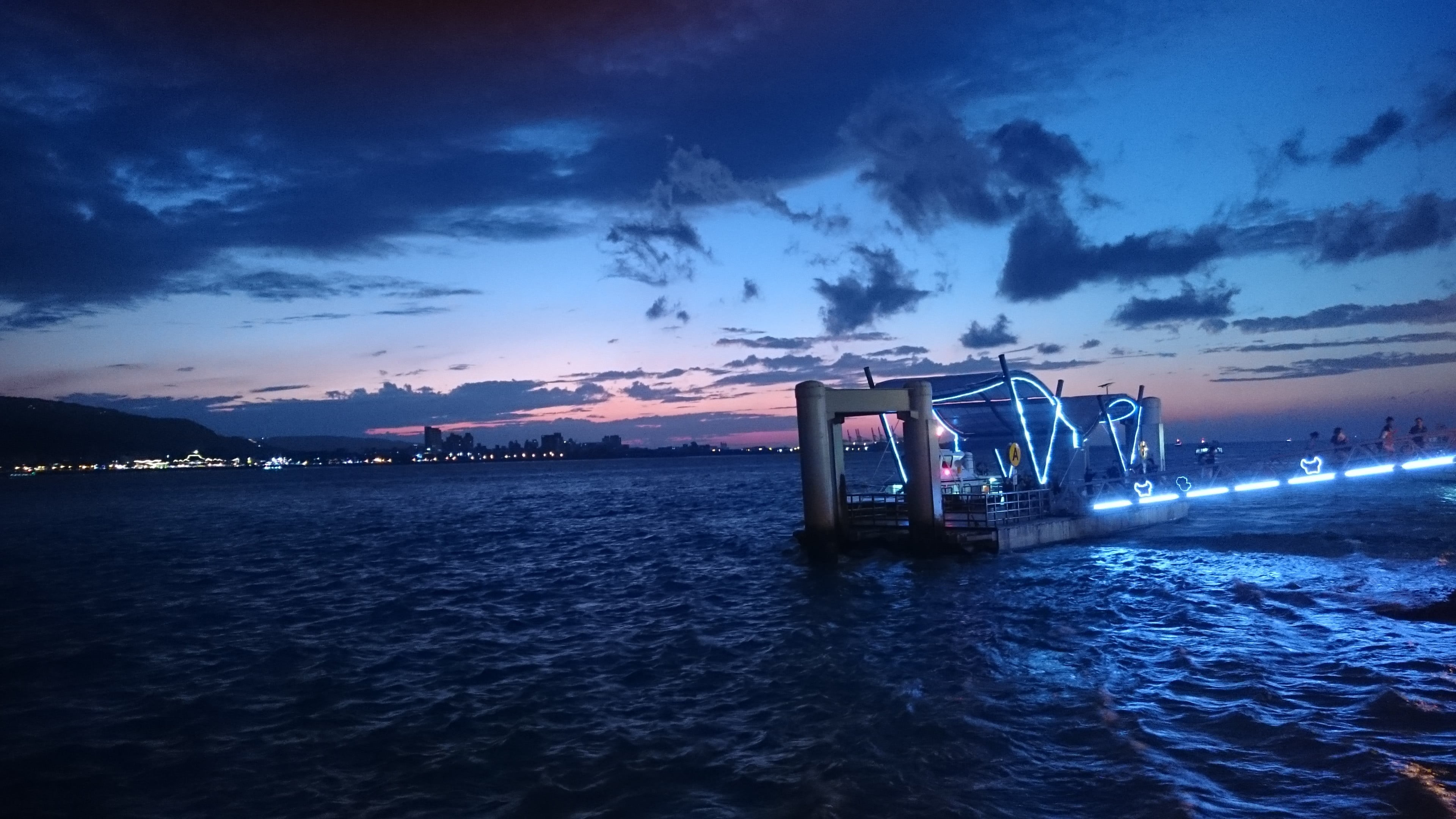 Taipei, water, waterfront, sunset, transportation, illuminated, cloud - sky, brown, 4K, beauty in nature, outdoors, tranquil scene, sea, dock, idyllic, HD Wallpaper