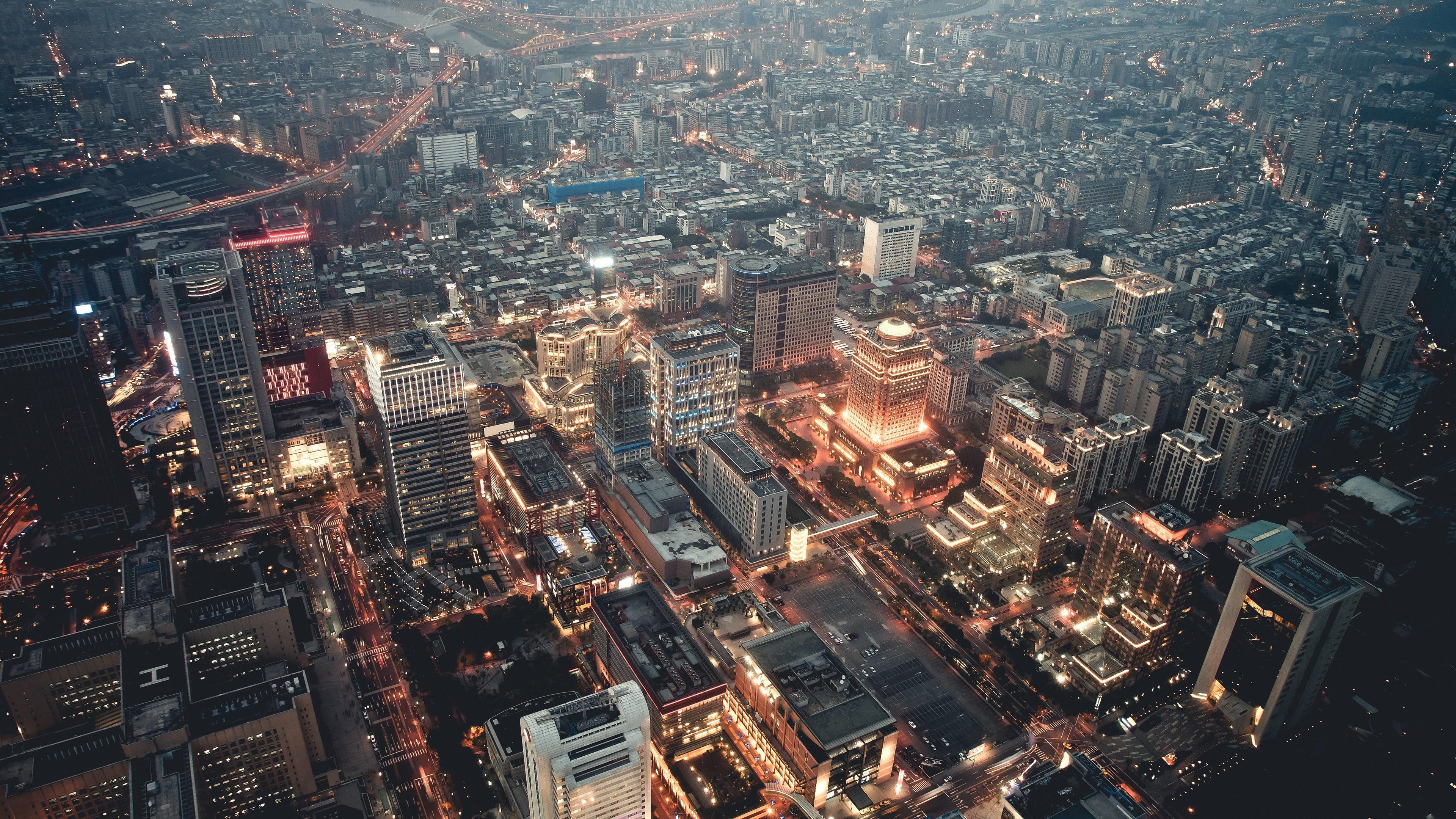 light, 4K, cityscape, taiwan, city, night, aerial photography, china, asia, taipei, HD Wallpaper