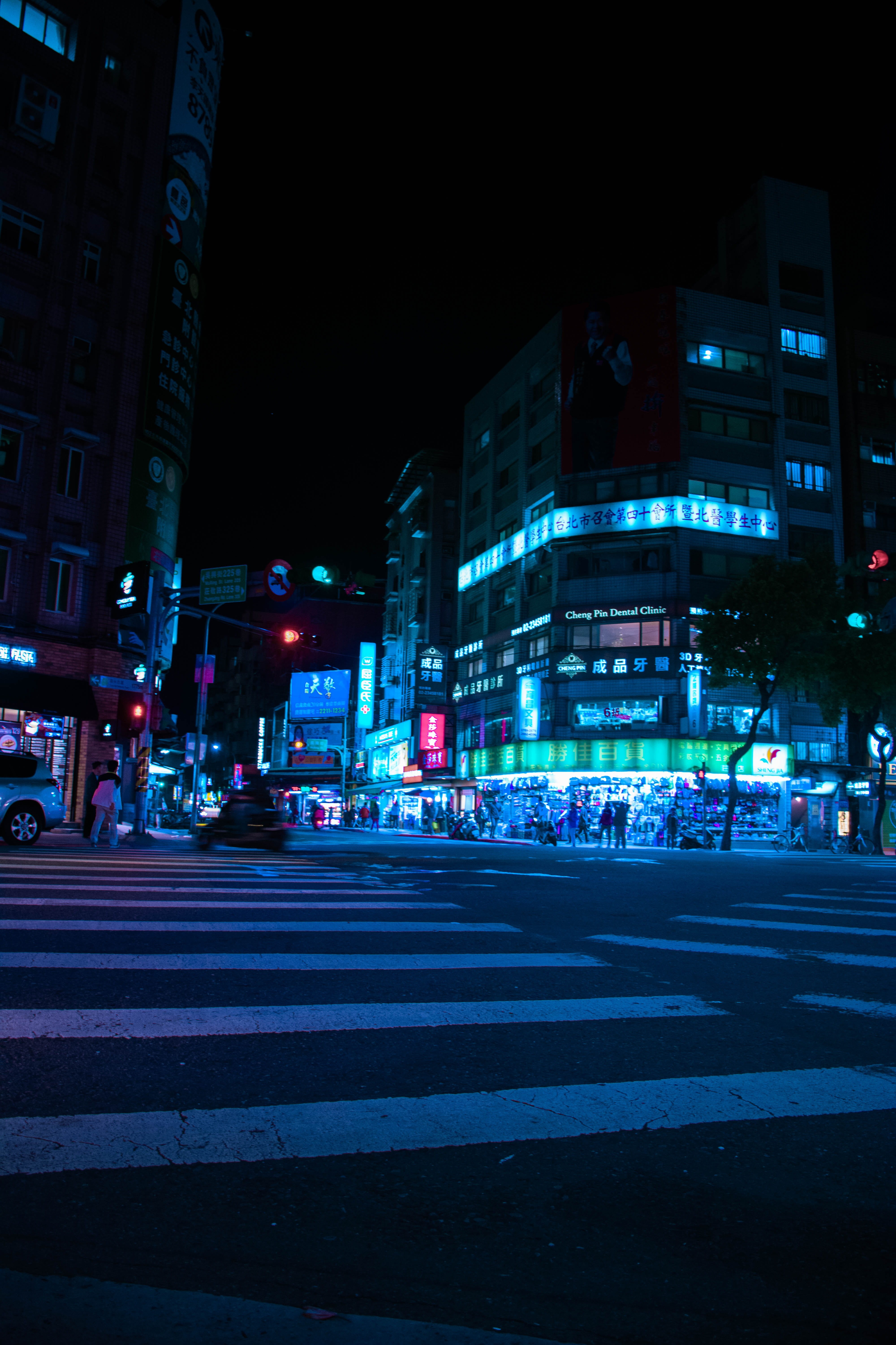 sign, built structure, cityscape, city street, city, illuminated, transportation, street, night, crosswalk, taiwan, nightlife, zebra crossing, road marking, Phone HD Wallpaper