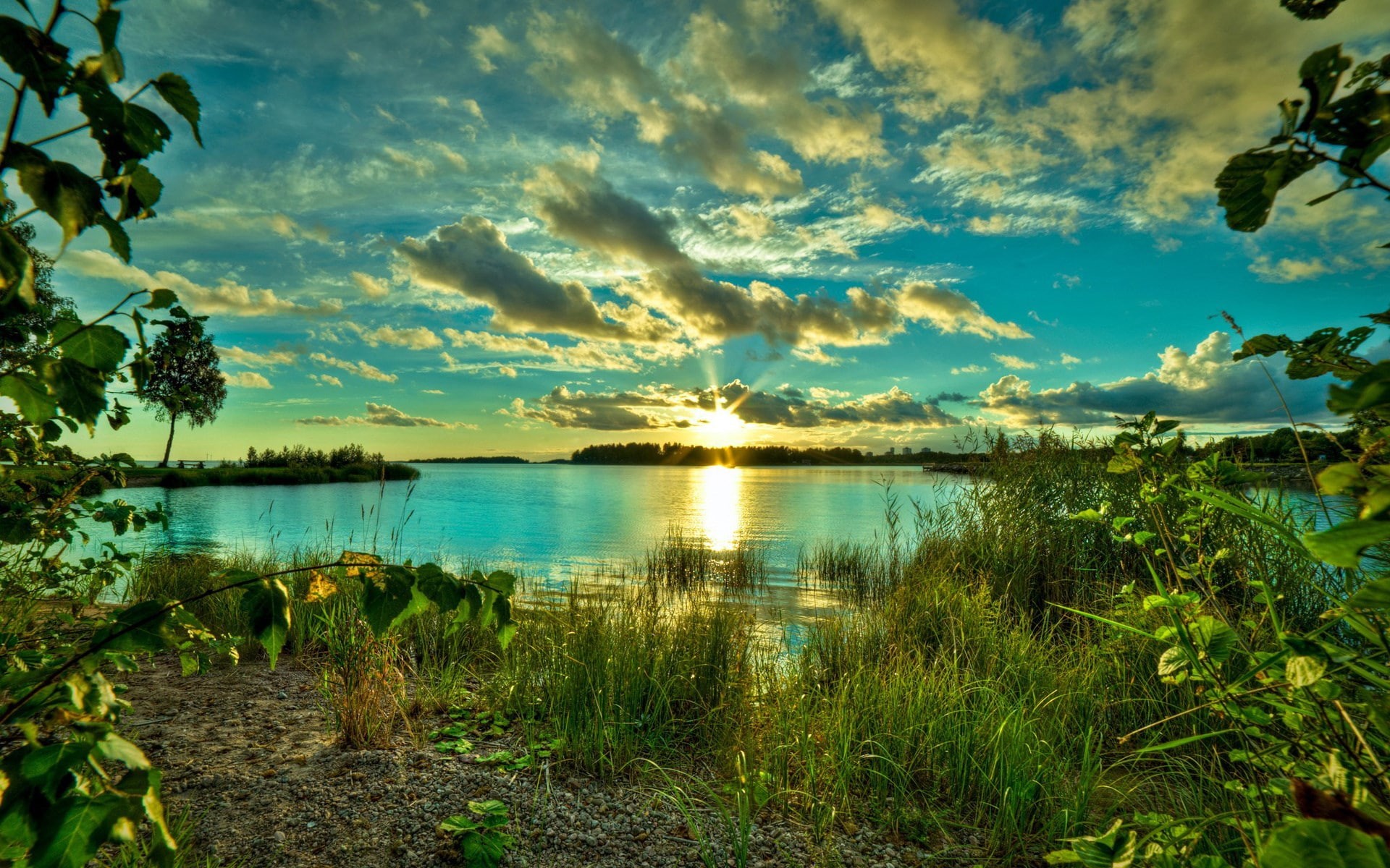 water, outdoors, full hd 1080p nature  desktop backgrounds hd 1920x1200, growth, tranquility, cloud - sky, plant, sunset, scenics - nature, beauty in nature, HD Wallpaper