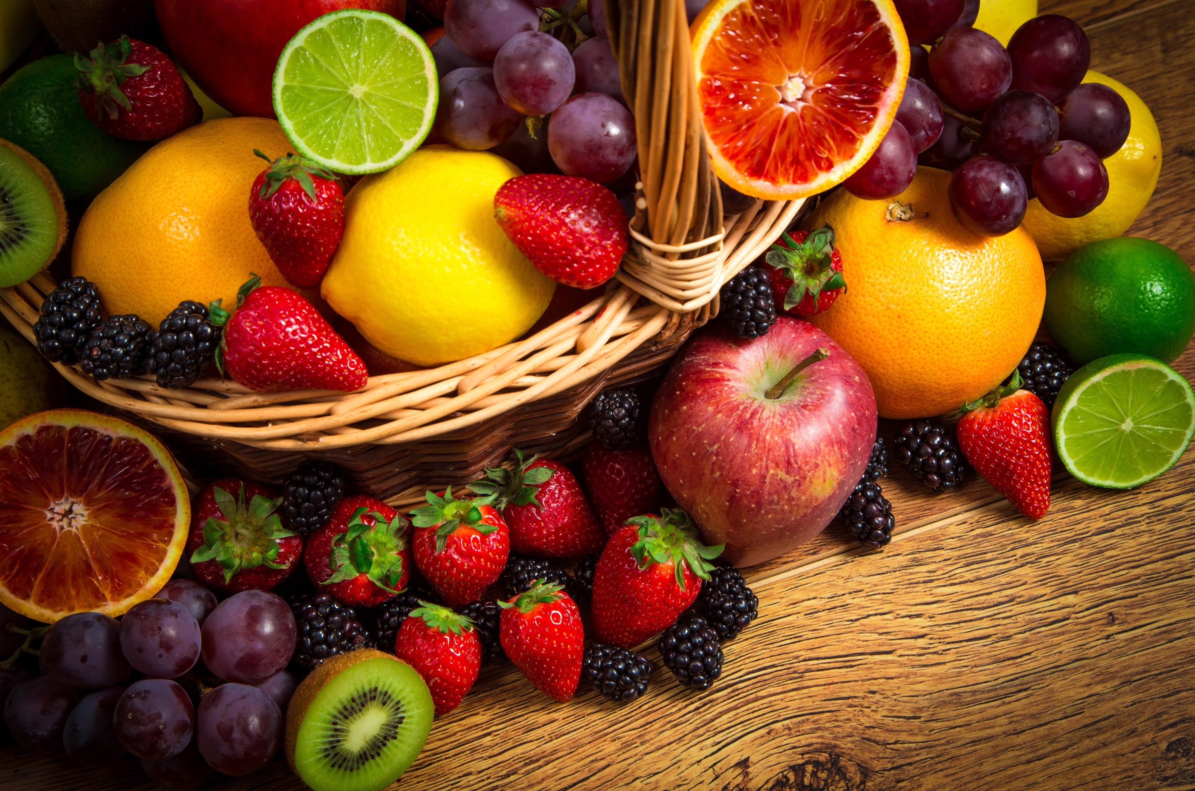 variation, basket, no people, orange color, strawberry, berry fruit, freshness, still life, container, indoors, orange - fruit, food, healthy eating, citrus fruit, HD Wallpaper