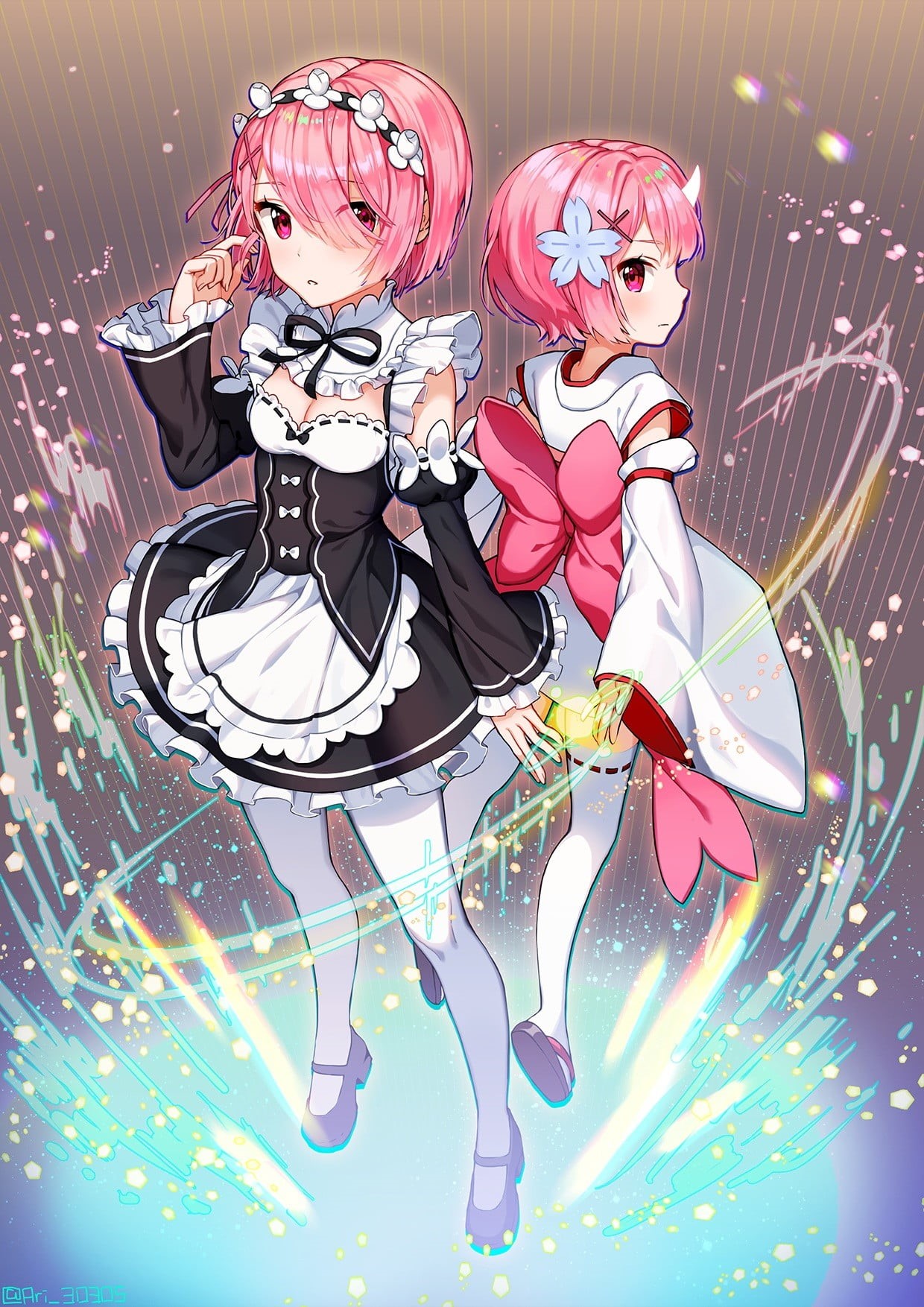 Japanese clothes, short hair, sport, 720P, indoors, food and drink, anime, chaos, sweet, Ram (Re: Zero), thigh-highs, pattern, representation, food, red, Phone HD Wallpaper