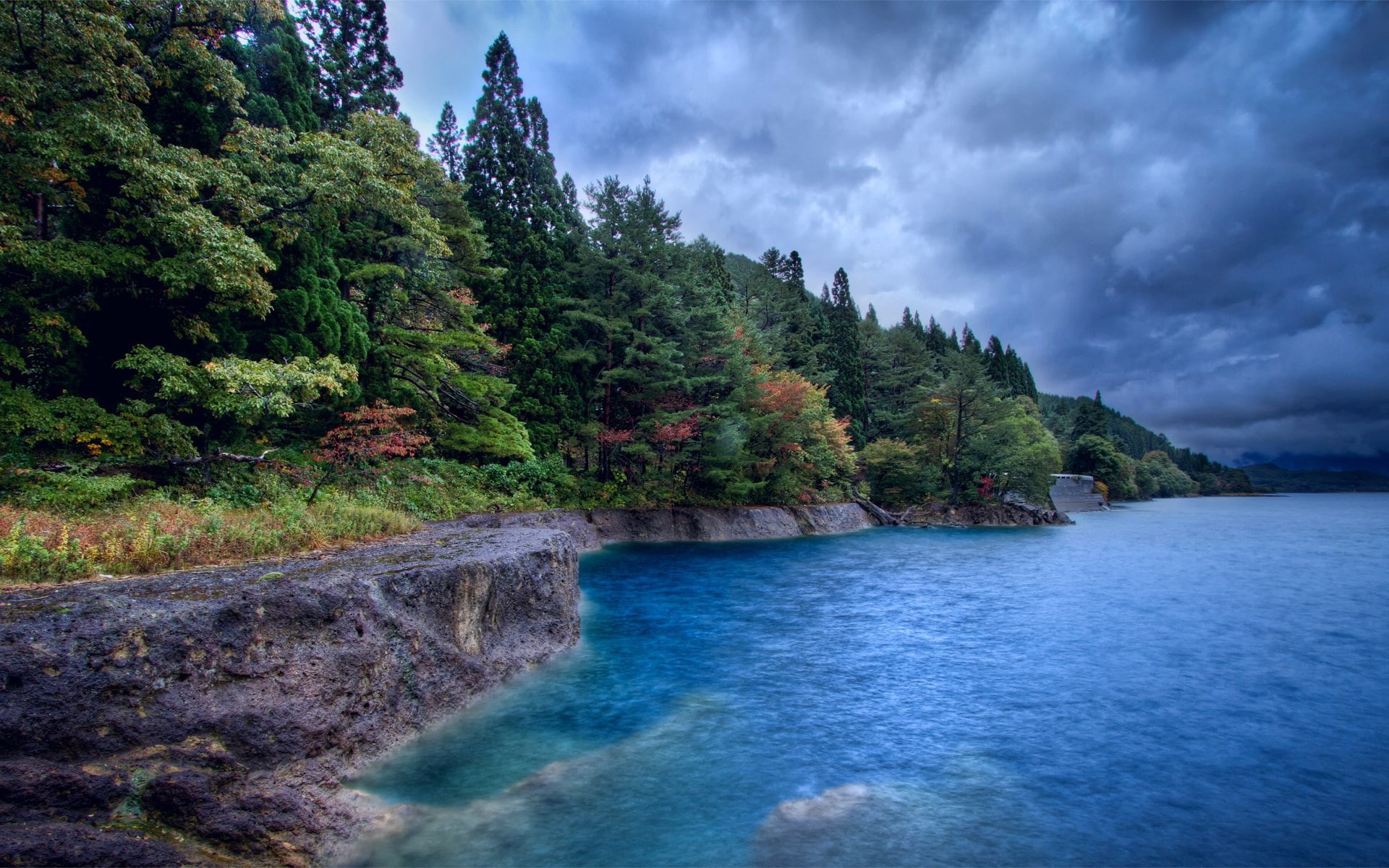 rainforest, cloud - sky, green color, tree, beauty in nature, idyllic, water, tranquility, river, non-urban scene, forest, 1080P, plant, no people, day, HD Wallpaper