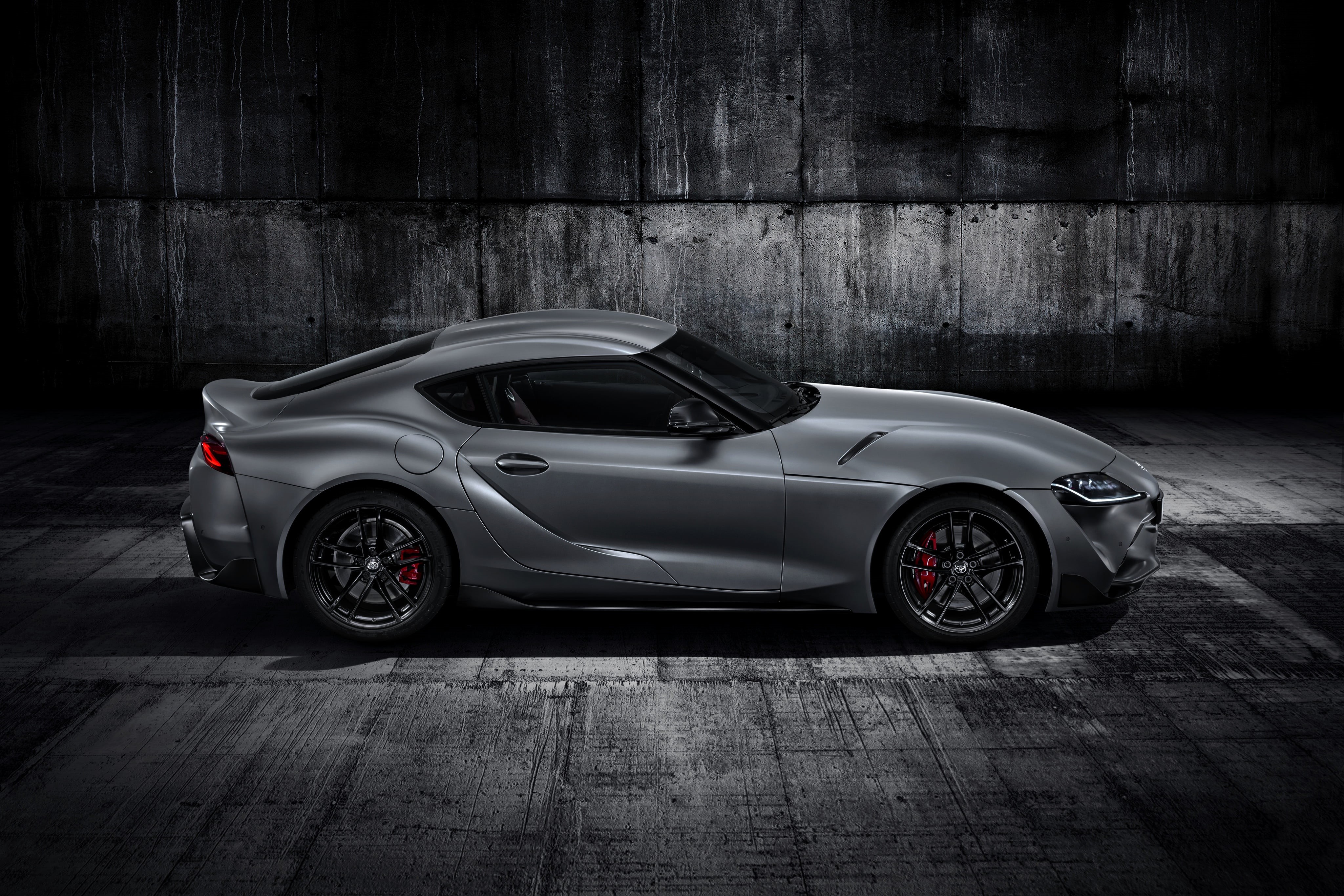 mkV, side view, Supra, GR Above, 2019, coupe, dark, grey, background, A90, 4K, mk5, Gazoo Racing, Toyota, double, the fifth generation, HD Wallpaper
