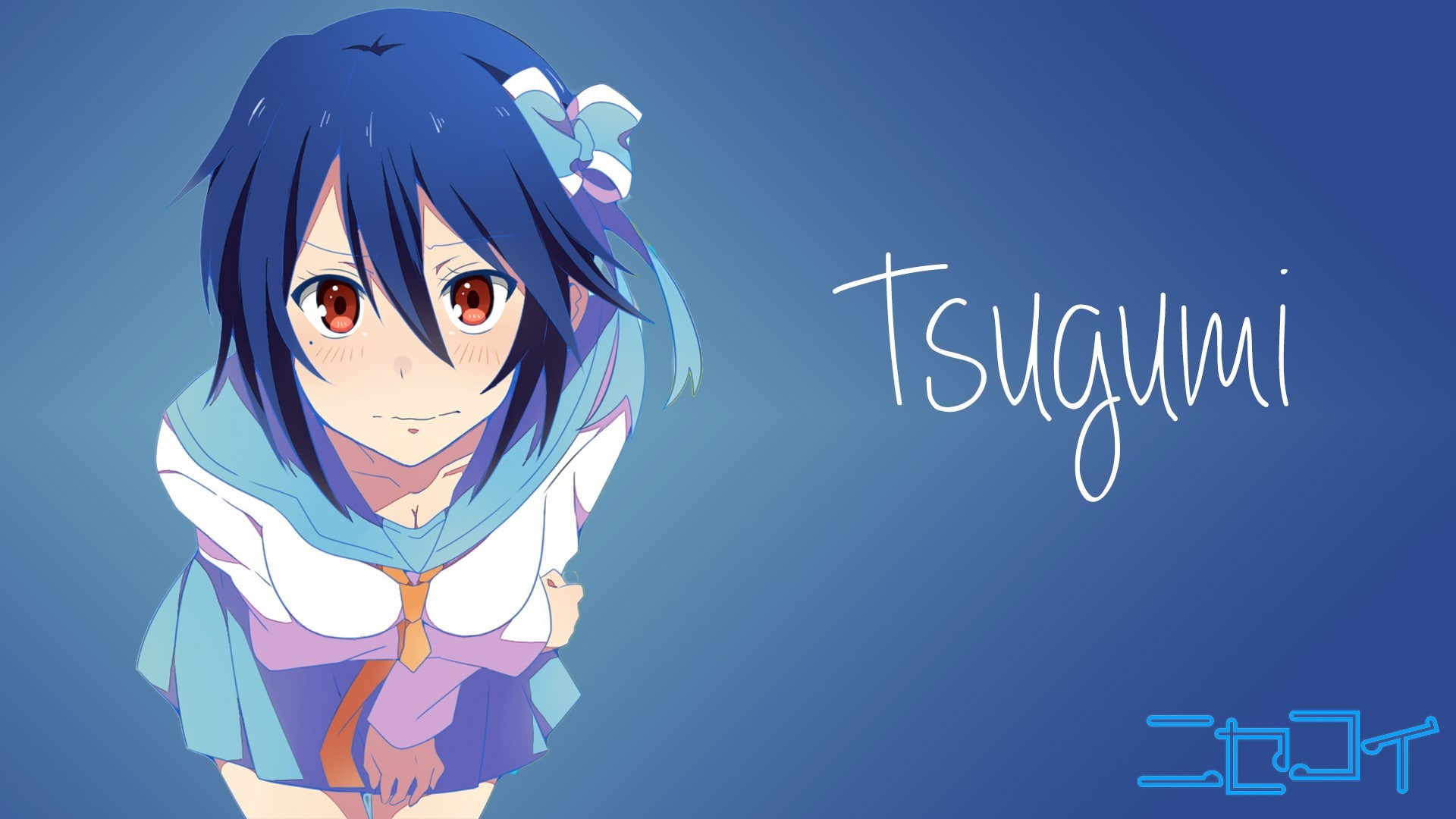 hd, uniform, girls, school uniform, space, px, Blue hair, anime, seishirou, 1920x1080 px, red eyes, Nisekoi, x, 1080P, hair, school, Anime Girls, blue, HD Wallpaper