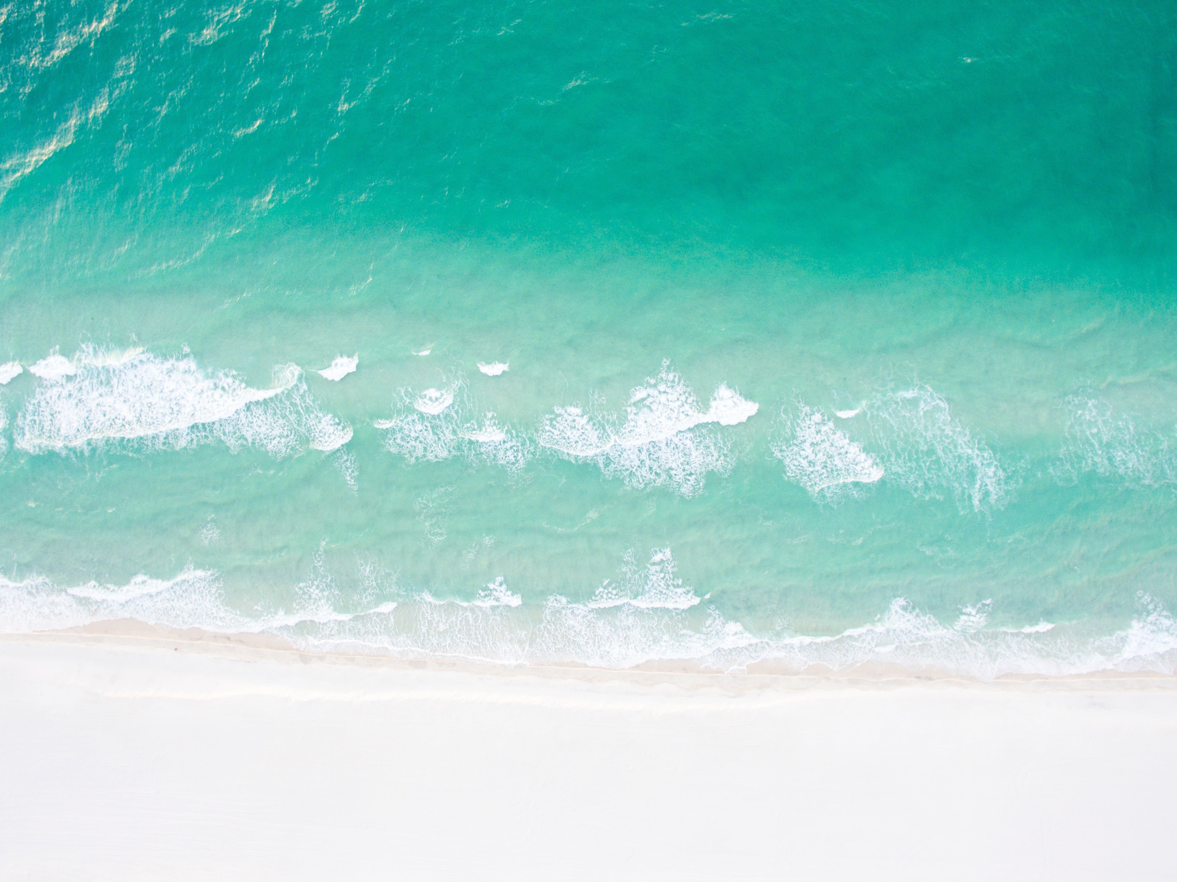 full frame, land, wave, sport, travel, green color, backgrounds, sand, sea, daytime, top, shore, view, nature, turquoise colored, 4K, waves, aquatic sport, HD Wallpaper